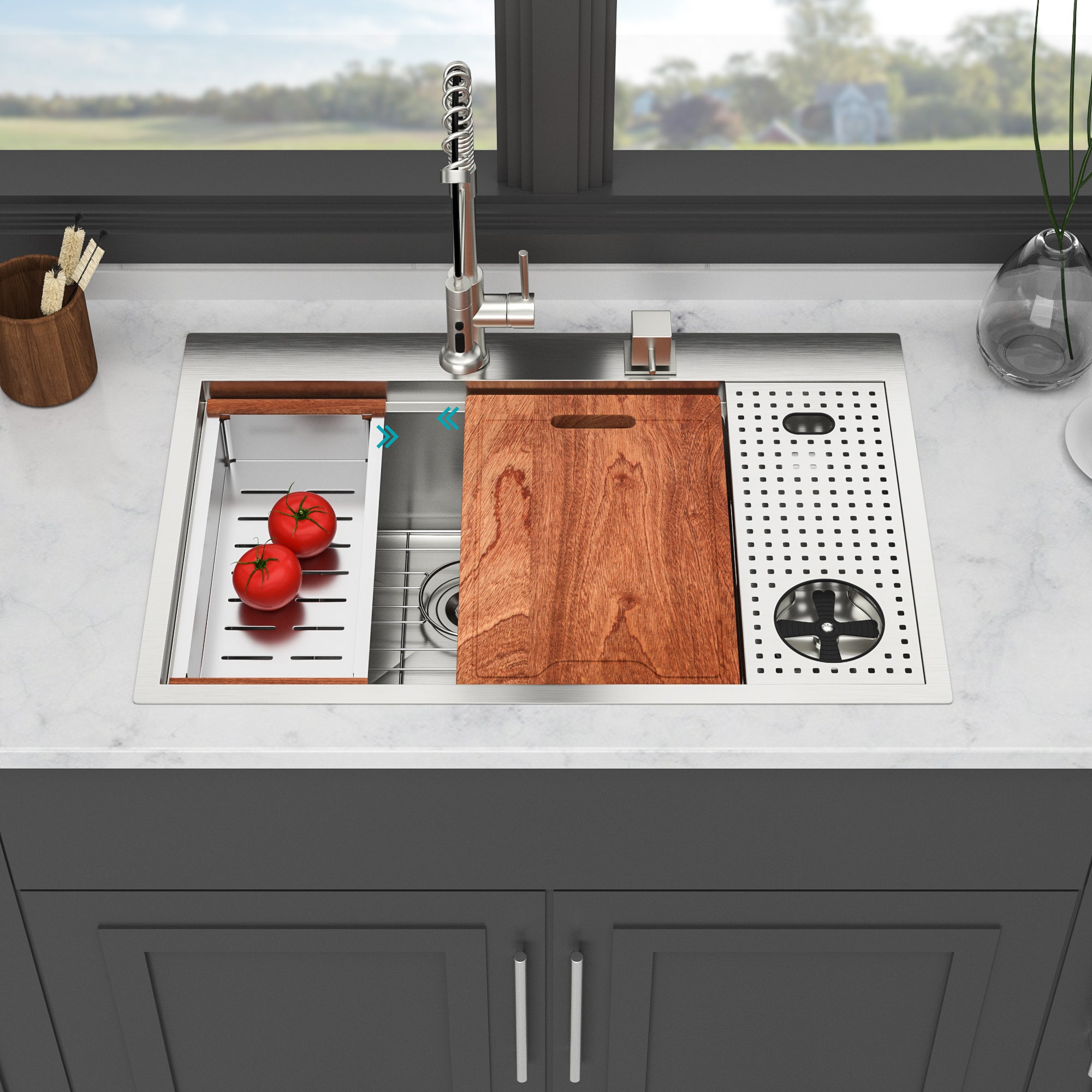 33" Drop-in Kitchen Sink: Stainless Steel Workstation