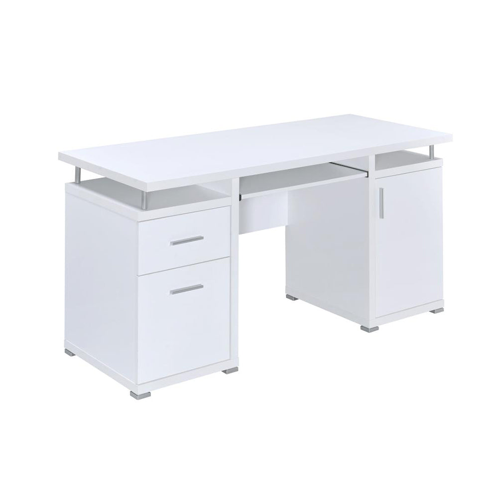 55" White Office Desk with 2 Drawers | Computer Desk