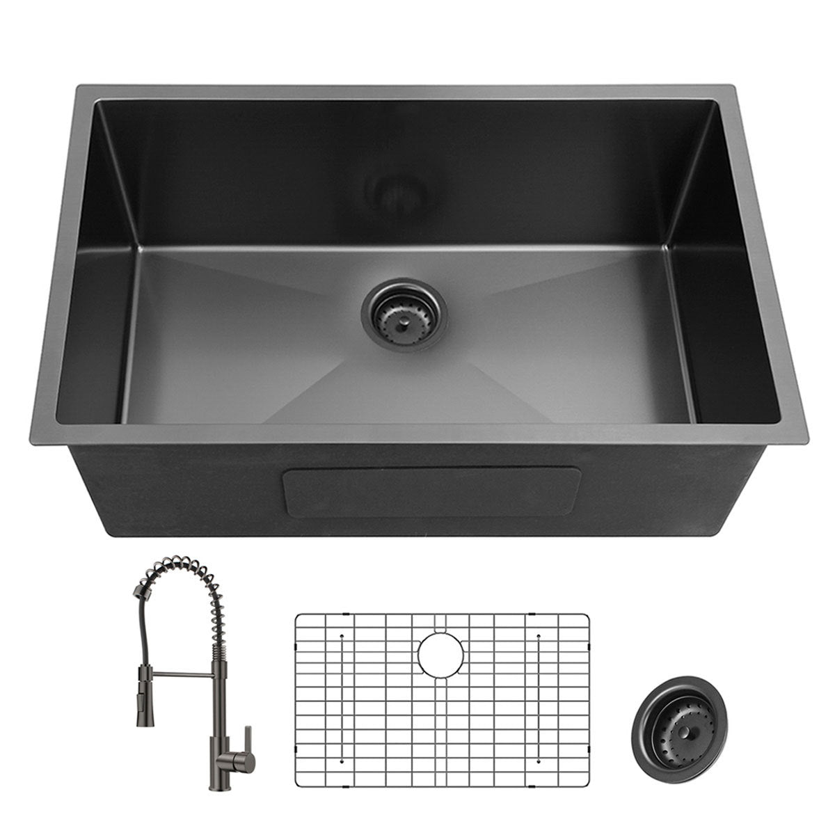Gunmetal Black Kitchen Sink & Faucet Set (27")