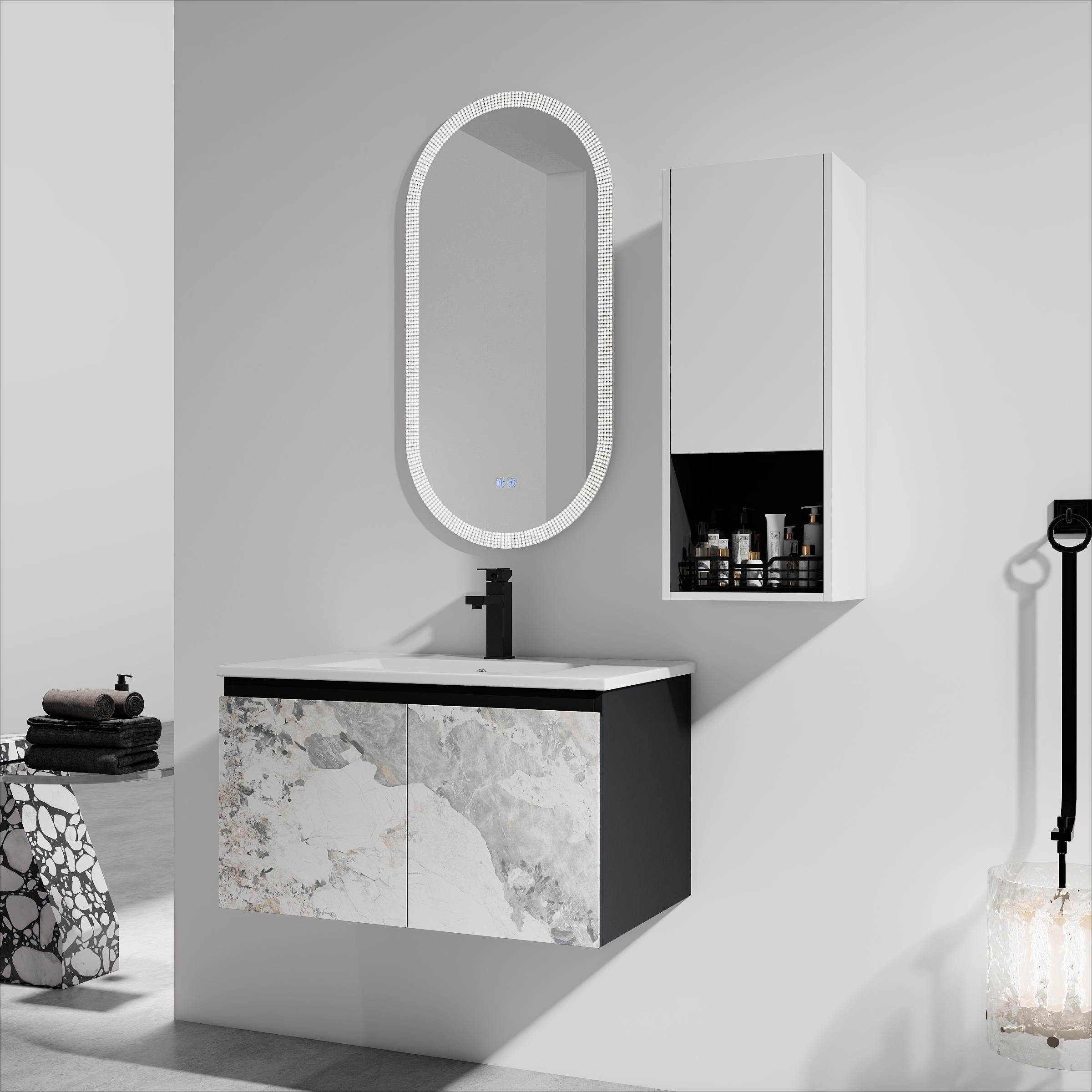 30" Wall-Mount Bathroom Vanity with Sink & Cabinet