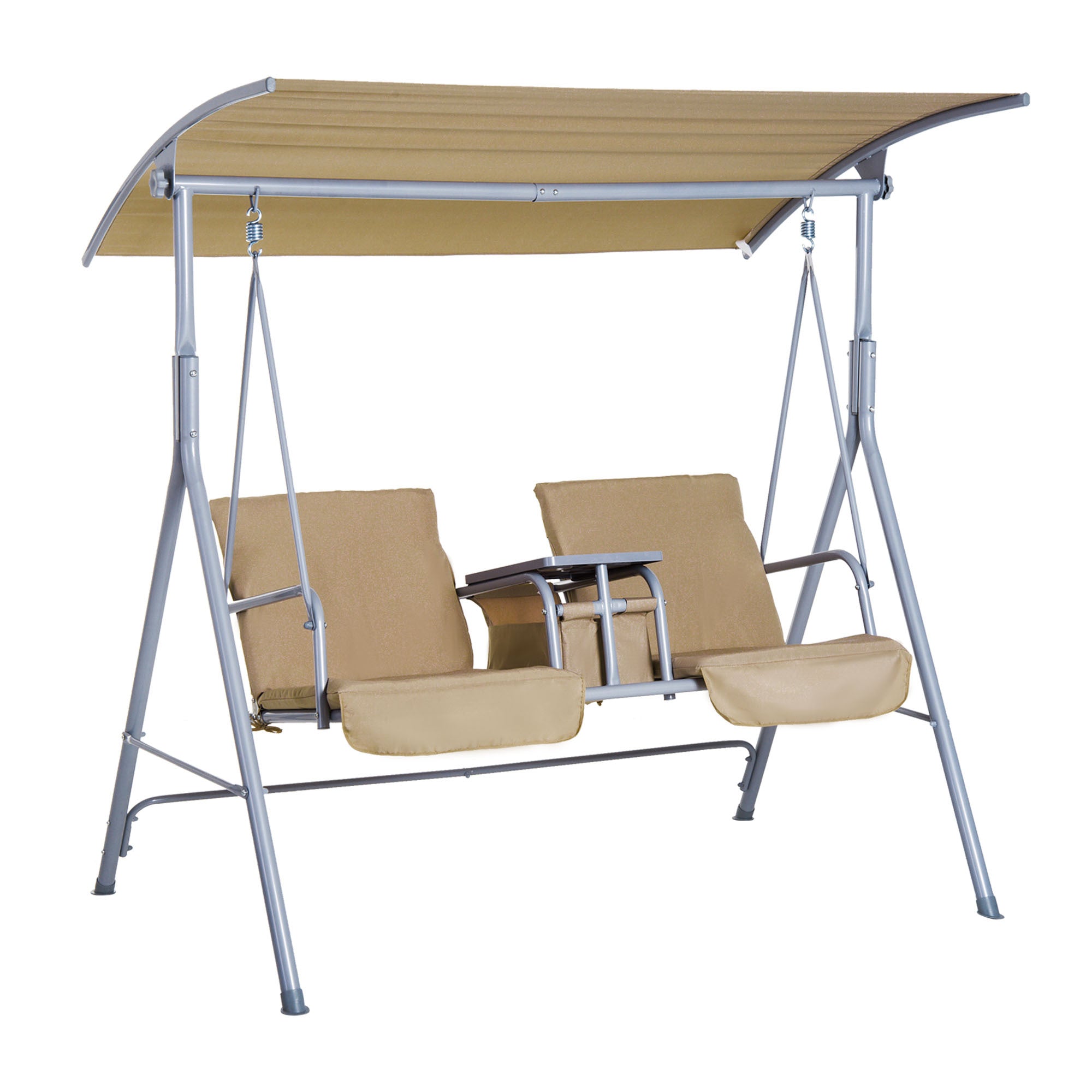 Beige Porch Swing: 2-Person, Canopy & Storage