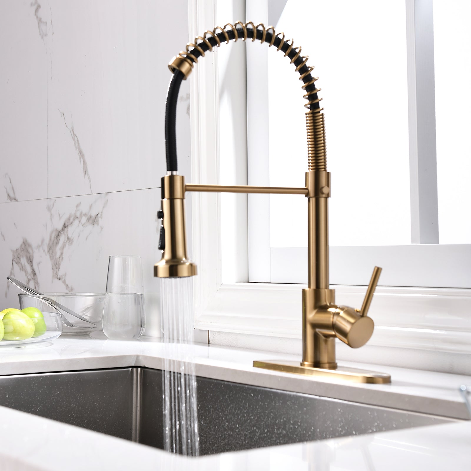 Brushed Nickel Kitchen Faucet with Pull-Down Sprayer