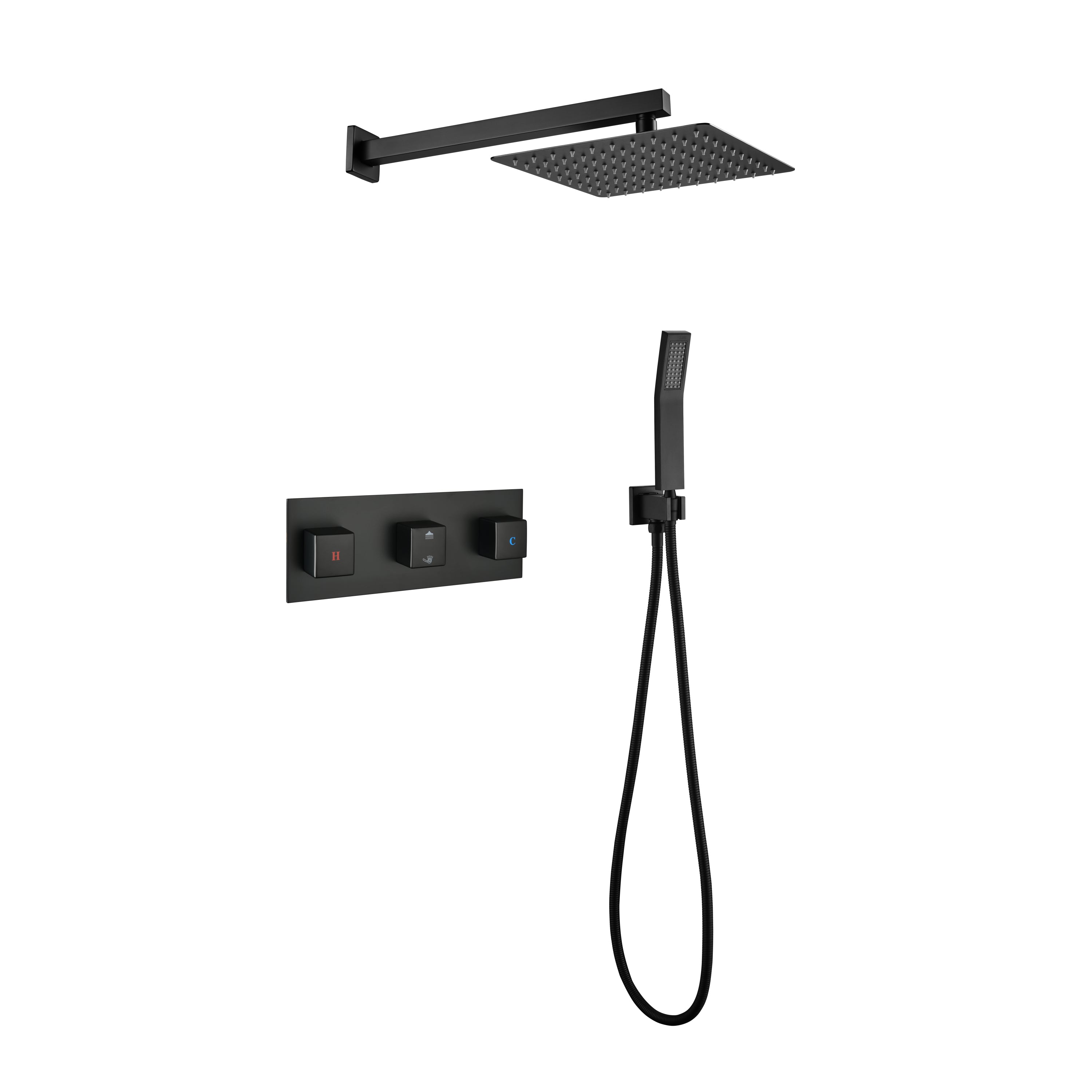 Matte Black Rainfall Shower Faucet Set