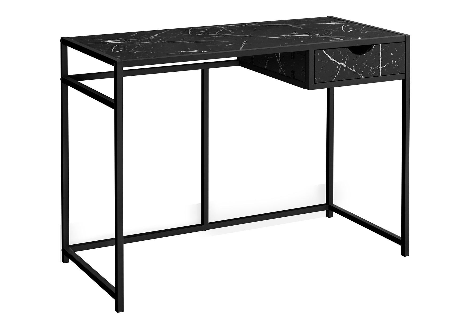 42" Black Marble Computer Desk w/ Drawer | Modern Home Office Desk