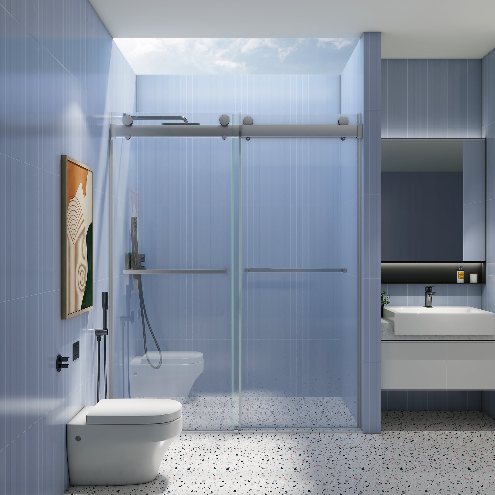 60" Frameless Shower Door - Soft Close, Chrome