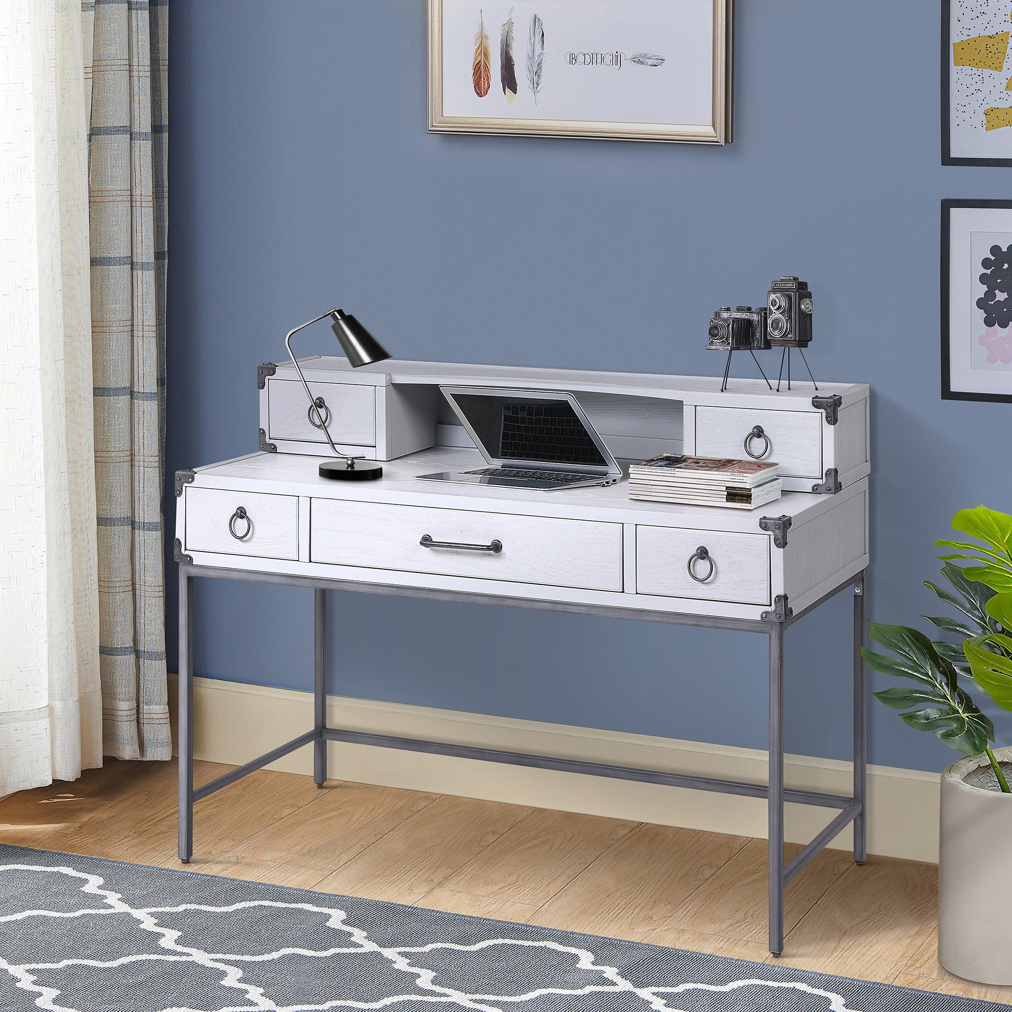 Grey & Gunmetal Writing Desk | Modern Home Office Desk