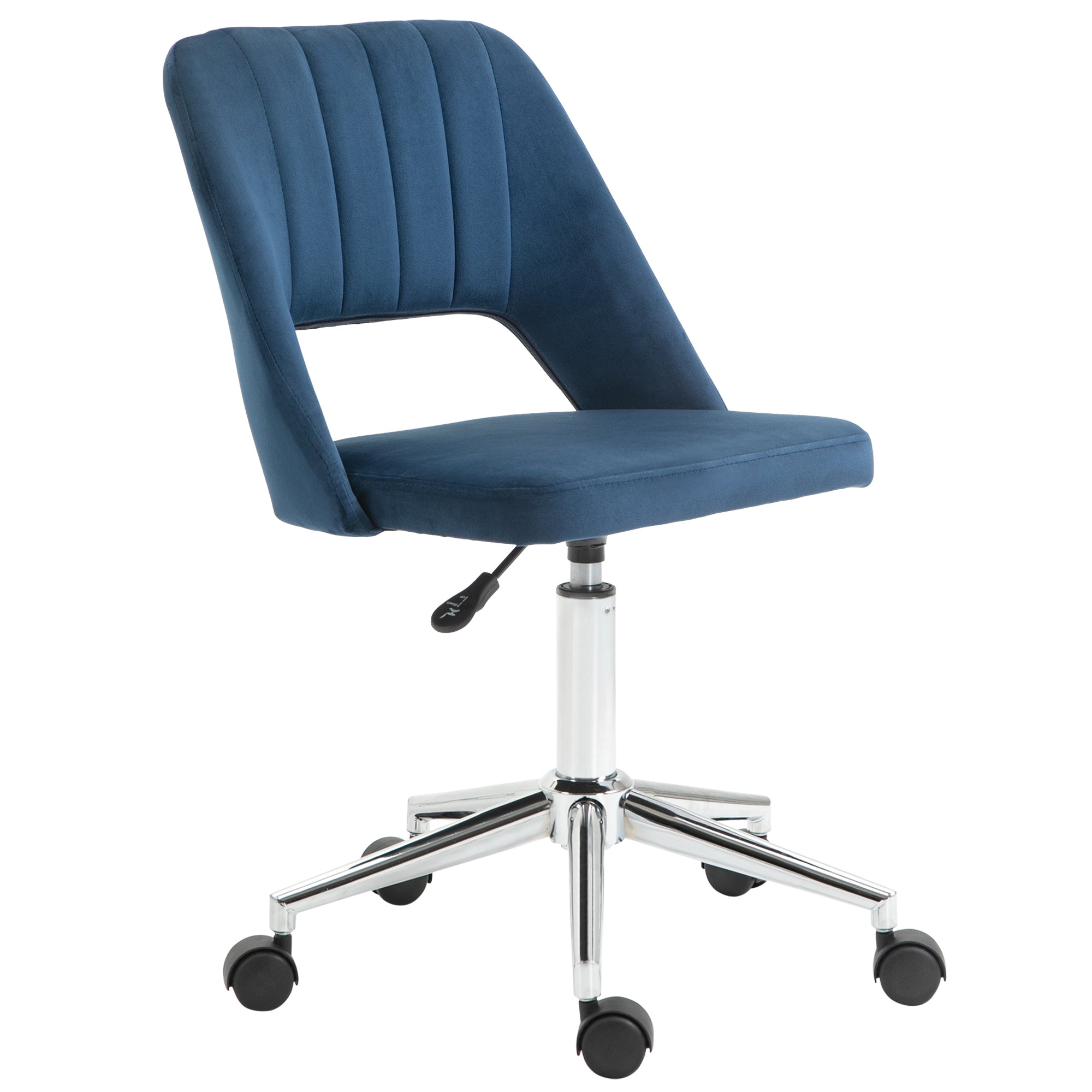 Velvet Office Chair, Mid Back, Armless, Blue