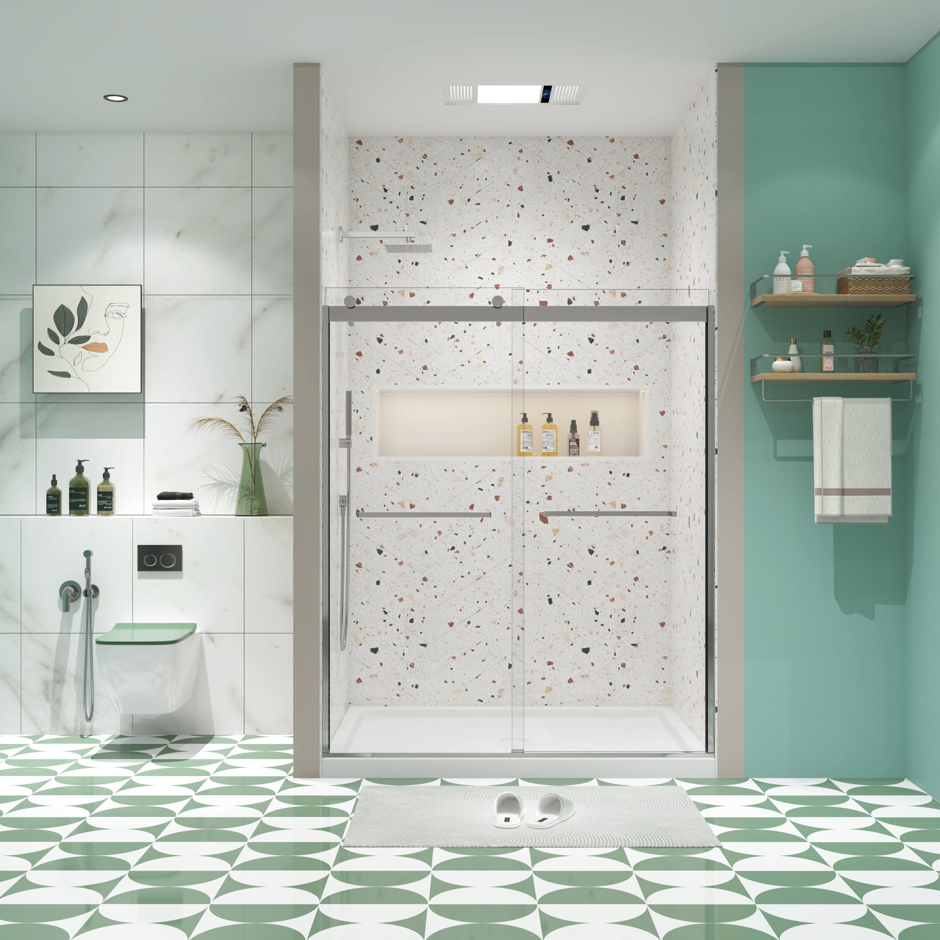Bypass Shower Door 6074: 5/16" Tempered Glass, Brushed Nickel