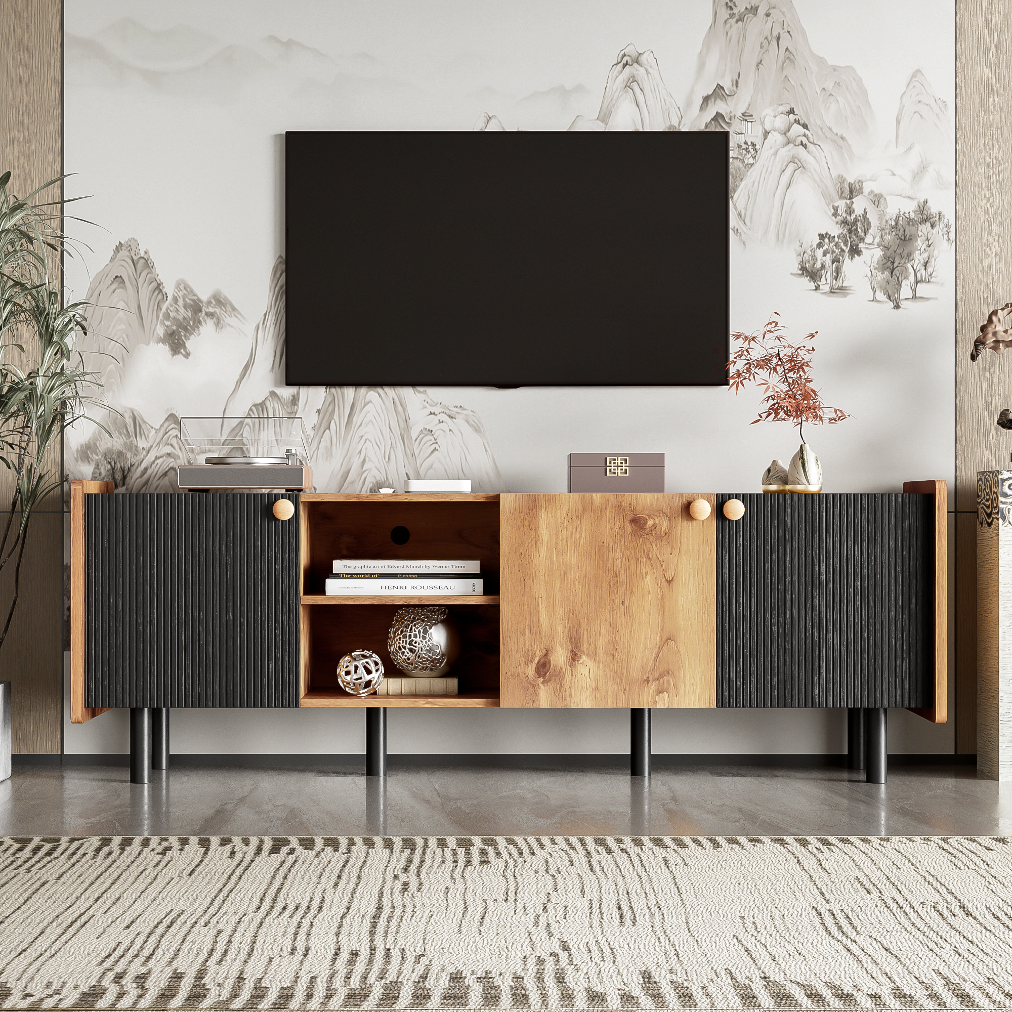 Mid Century Modern TV Stand, Media Console for 70" TVs