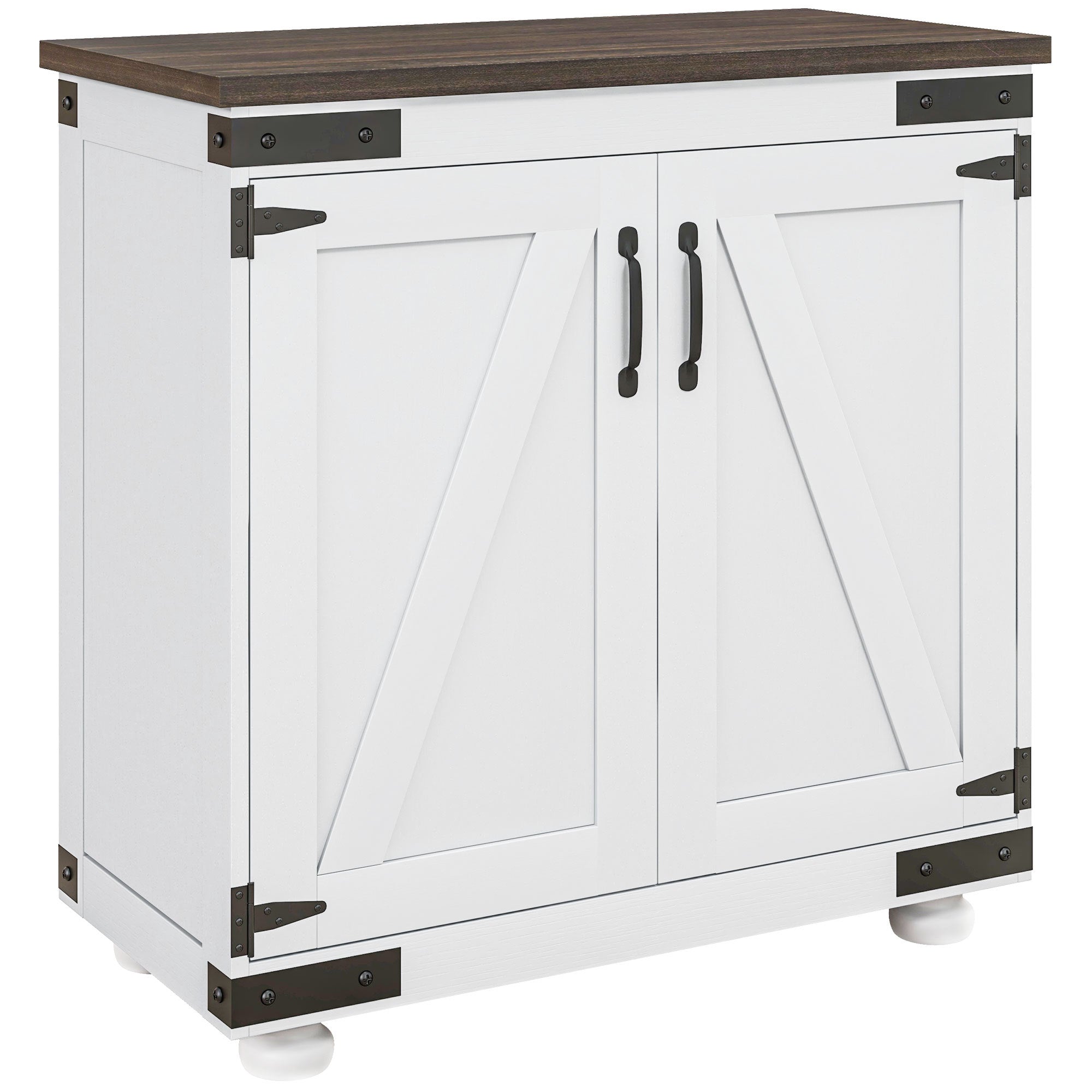 HOMCOM Farmhouse Sideboard Buffet Cabinet, Distressed White & Brown