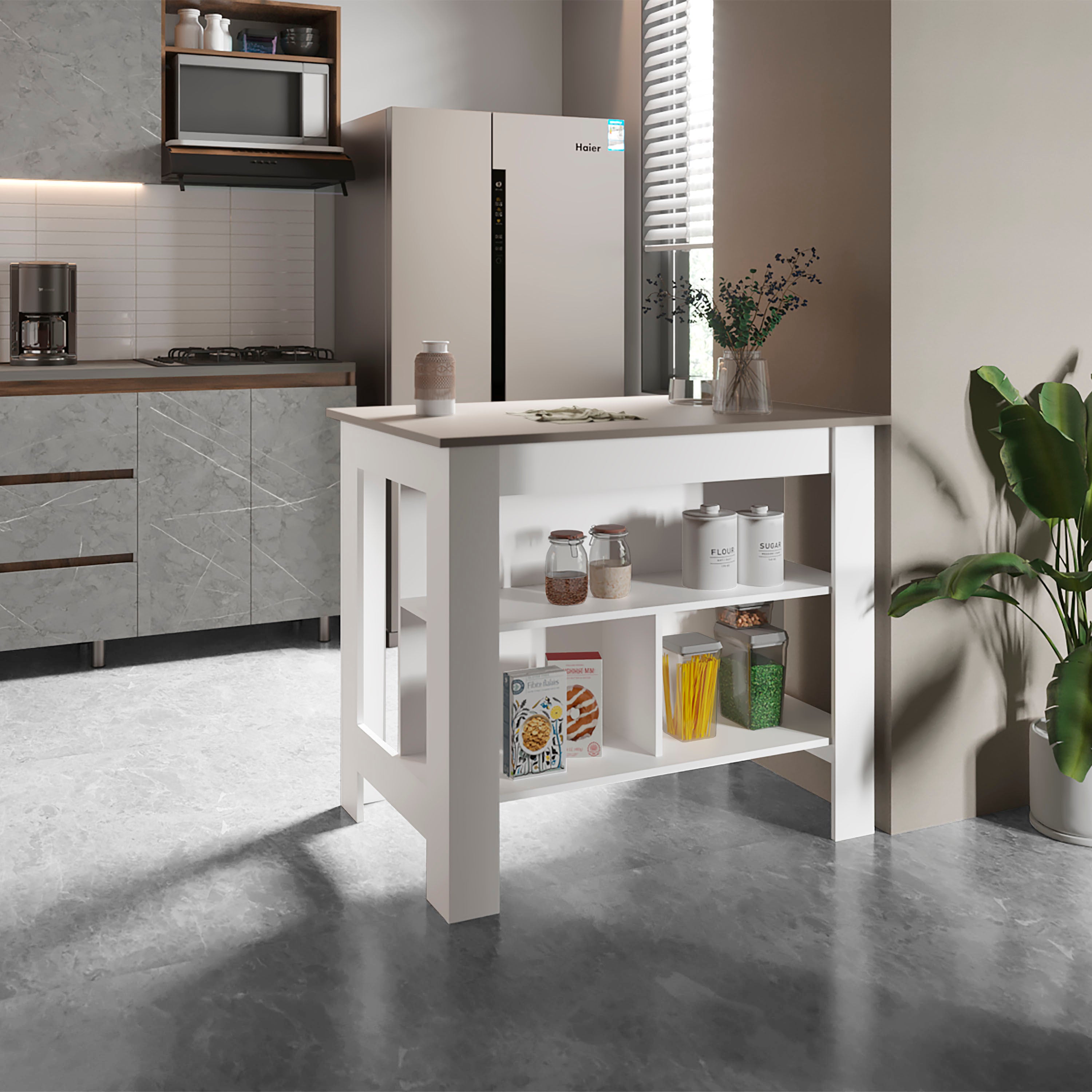 Cortes Kitchen Island w/ 2-Tier Shelf & Large Work Top (40")