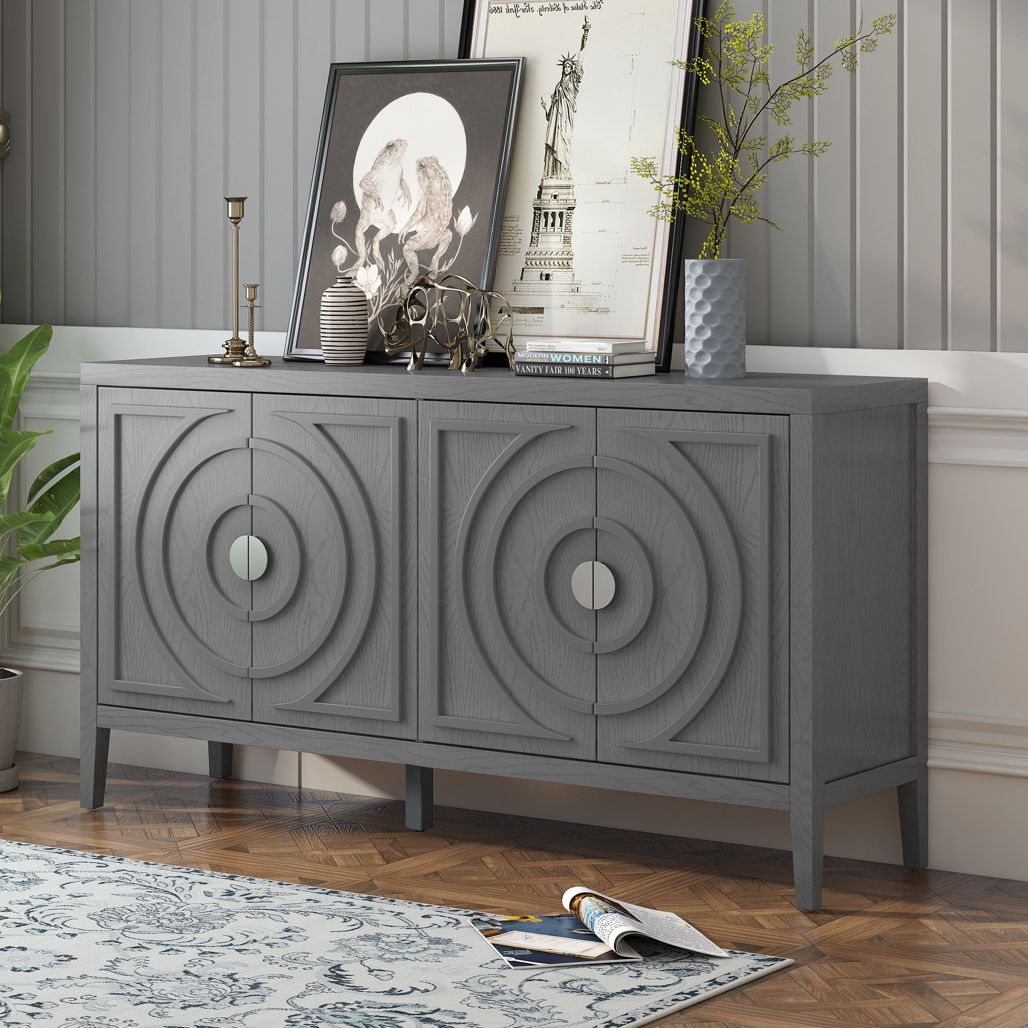 Retro Sideboard: Circular Groove & Metal Handle