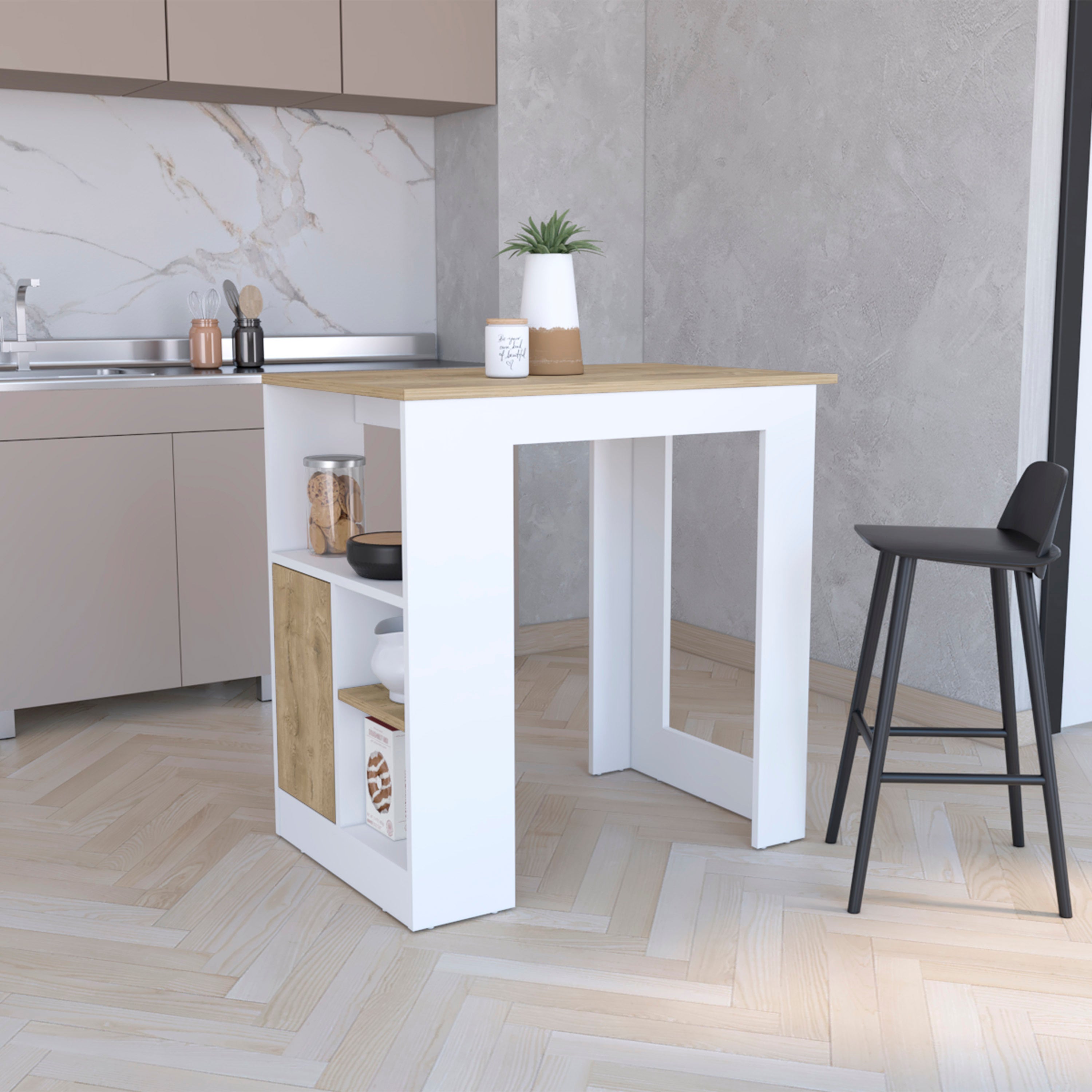 Stirling Kitchen Island w/ Cabinet & Shelves