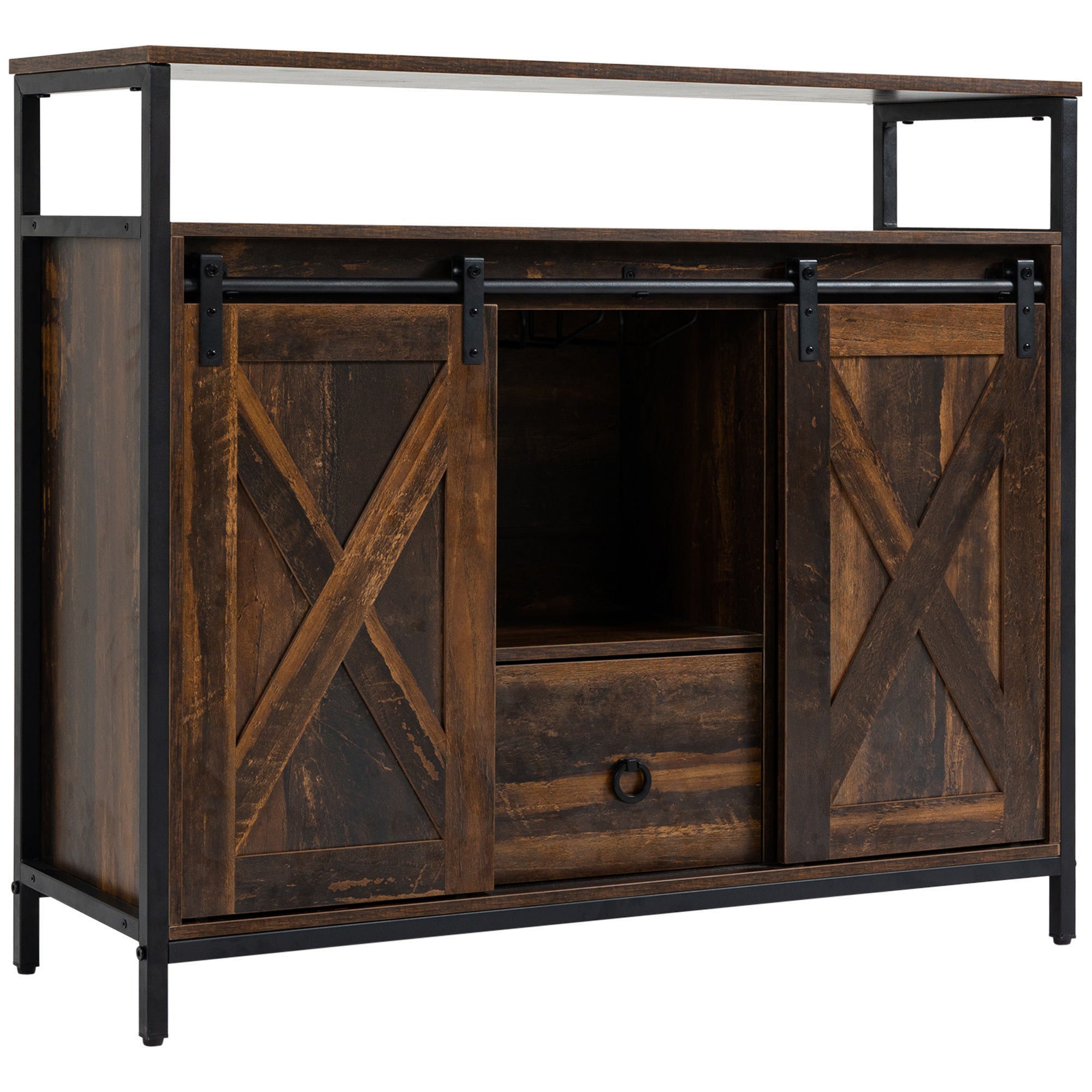 HOMCOM Industrial Sideboard Buffet Cabinet, Rustic Brown