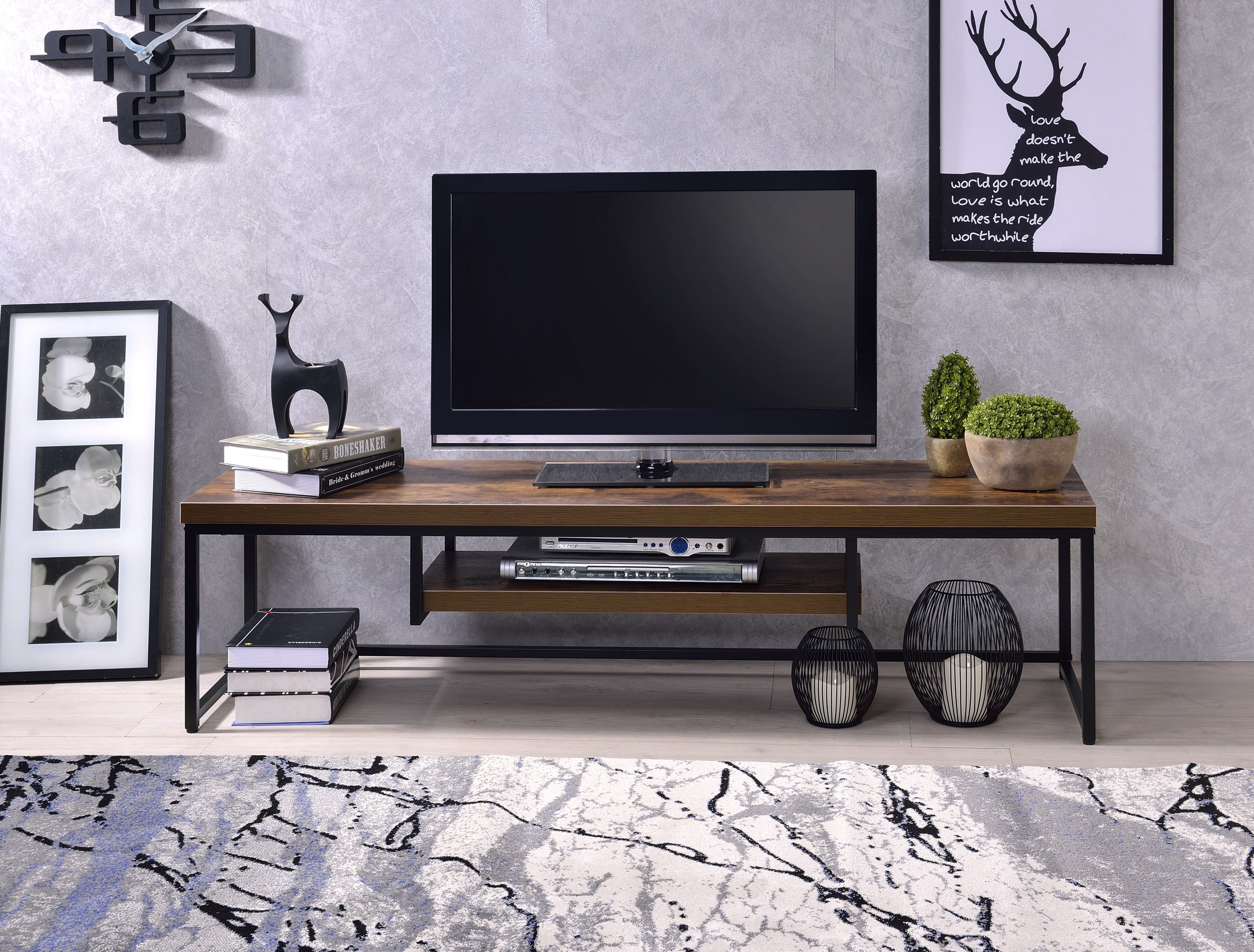Bob Weathered Oak & Black Metal TV Stand