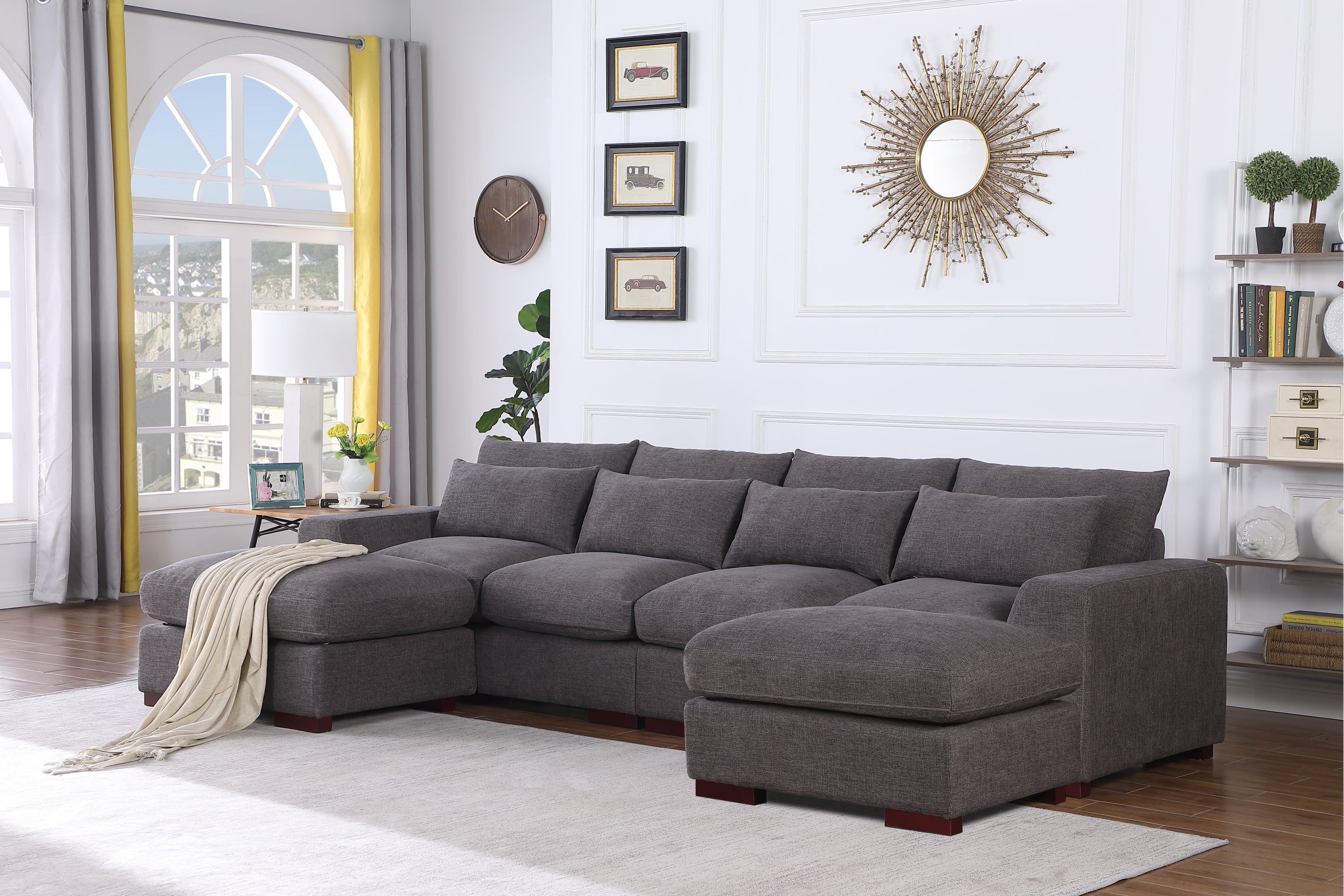 Tatman Linen Sectional & 2 Ottomans