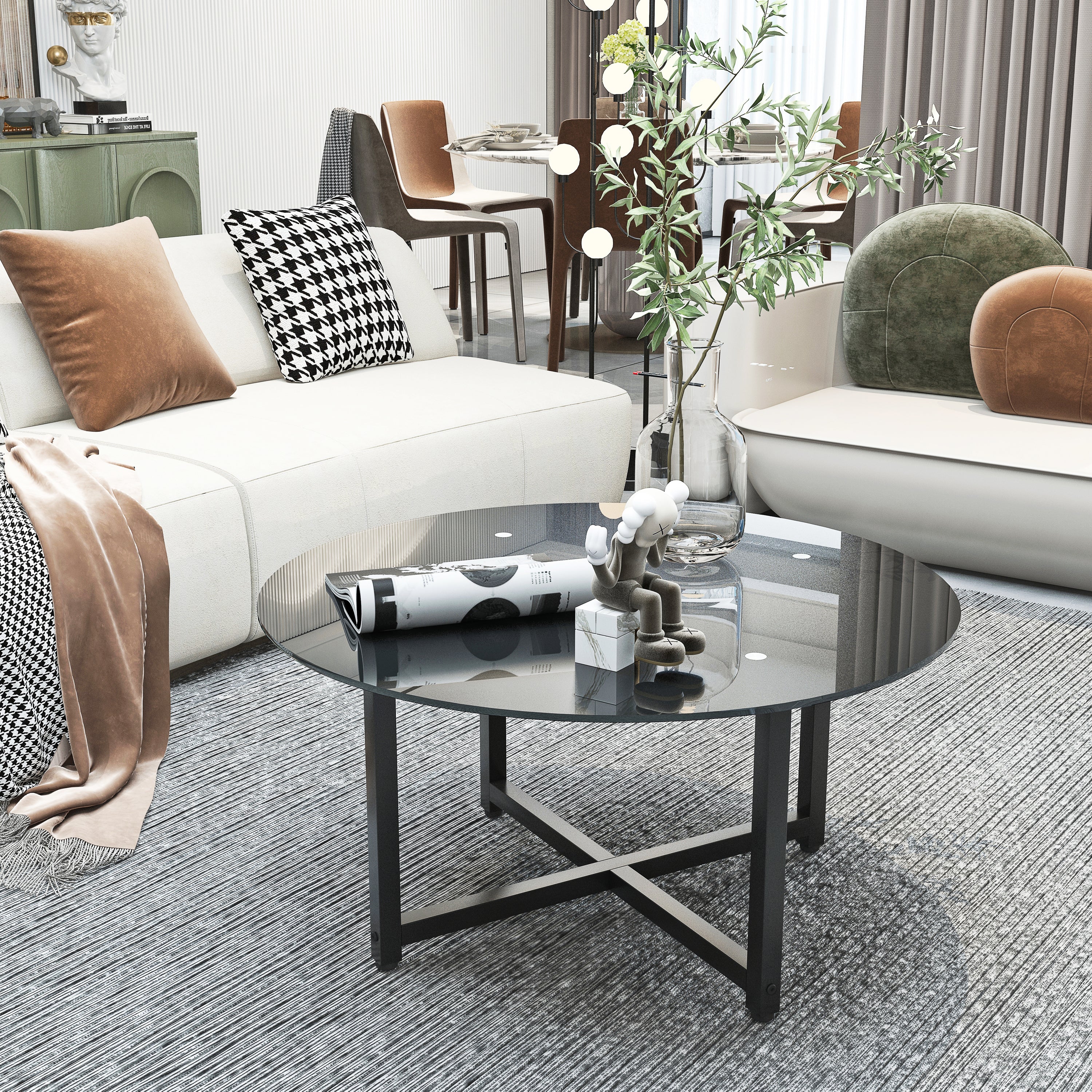 Modern Black Round Coffee Table, 35.5" Diameter | Sleek Living Room Centerpiece