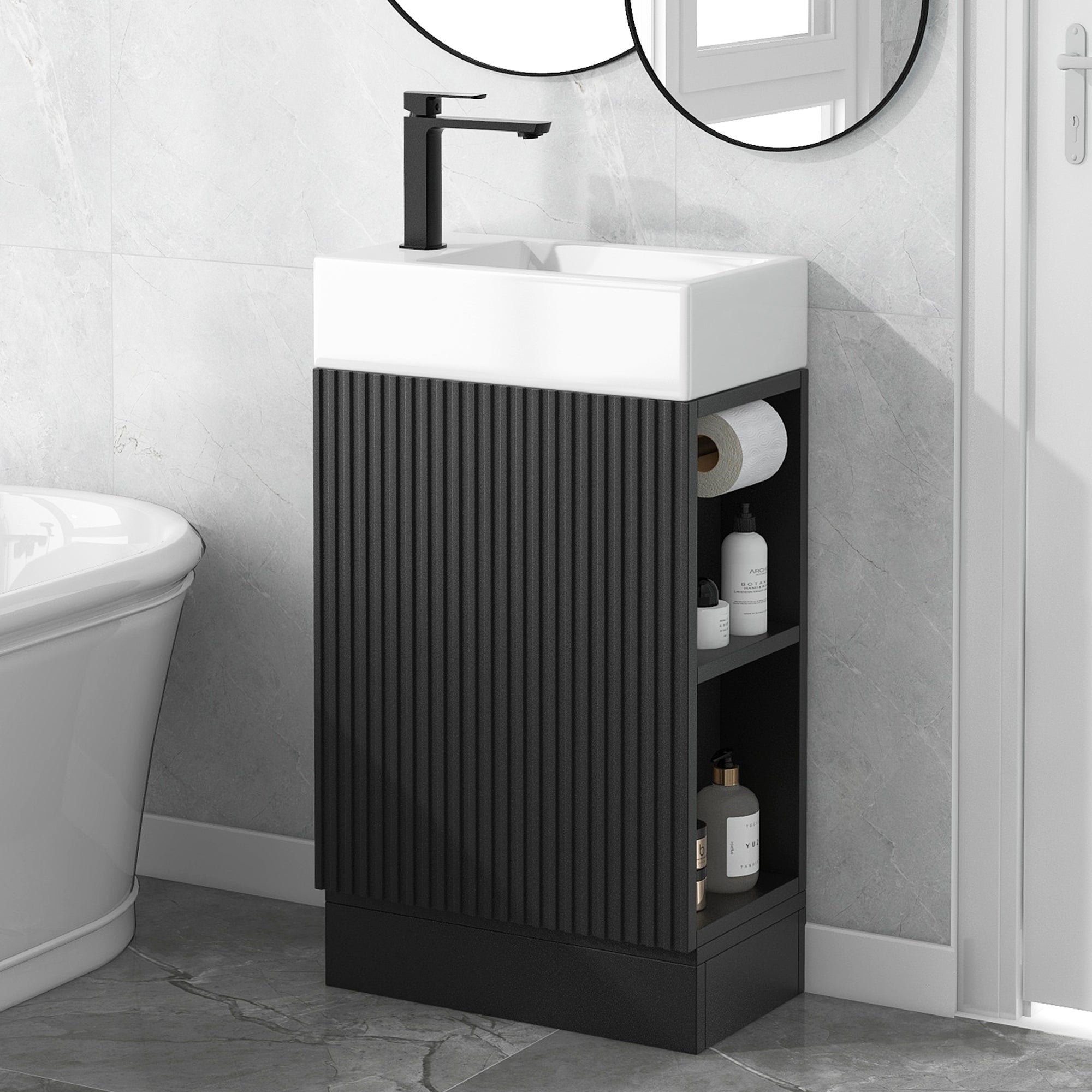 Black 18.6" Bathroom Vanity with Double Shelf