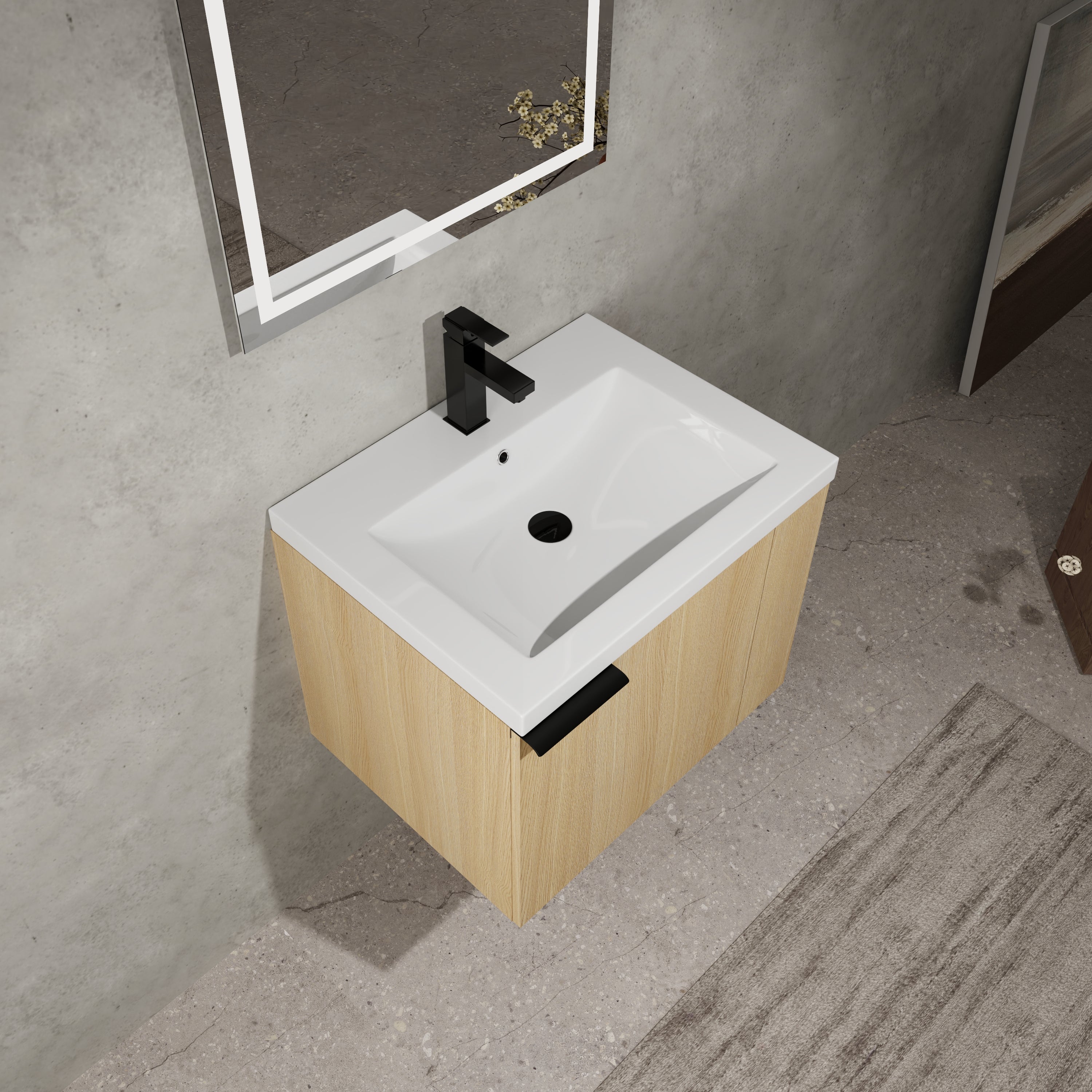 Modern Bathroom Vanity Sink Combo: Oak & Composable