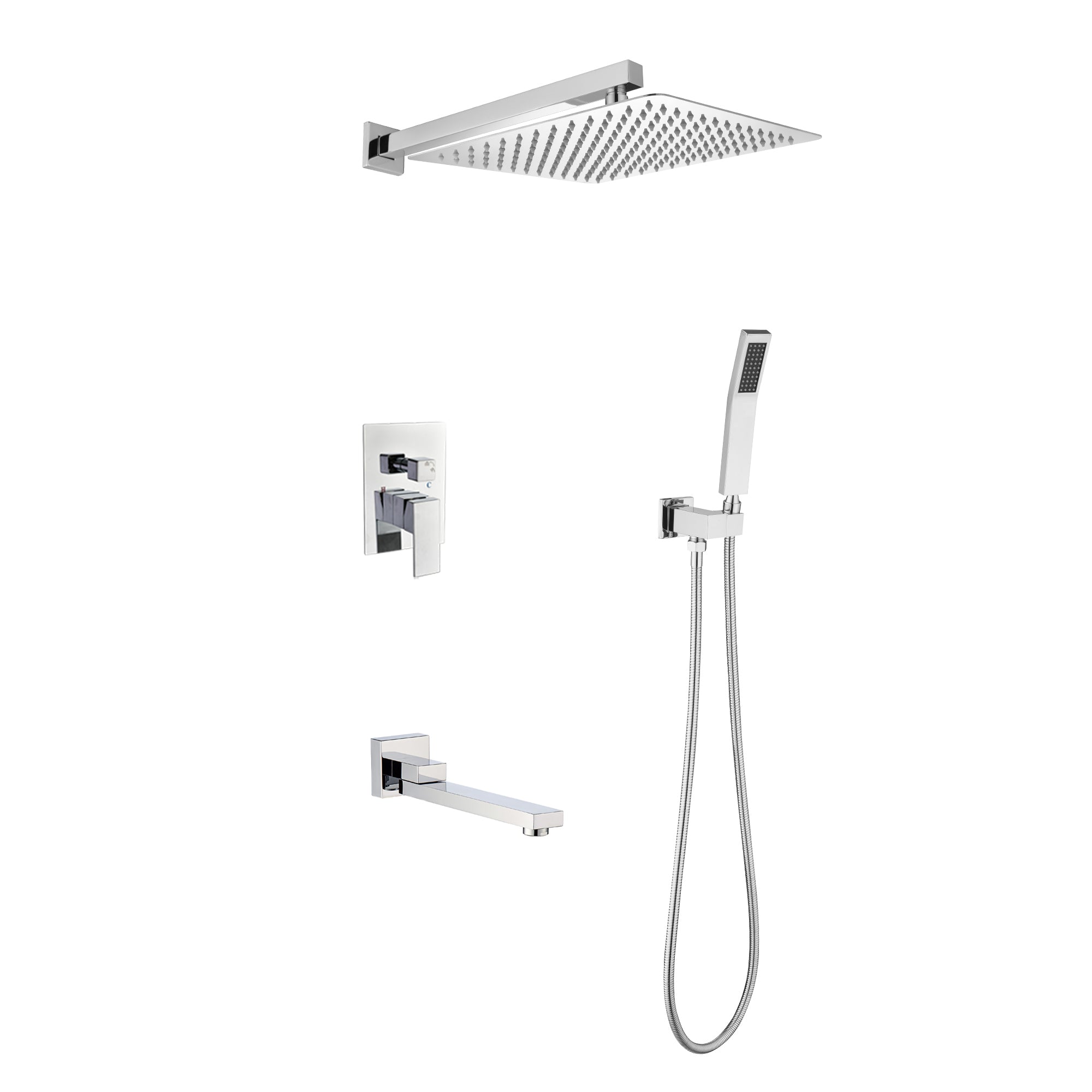 Wall Mount Shower System: 12" Head, Hand Shower