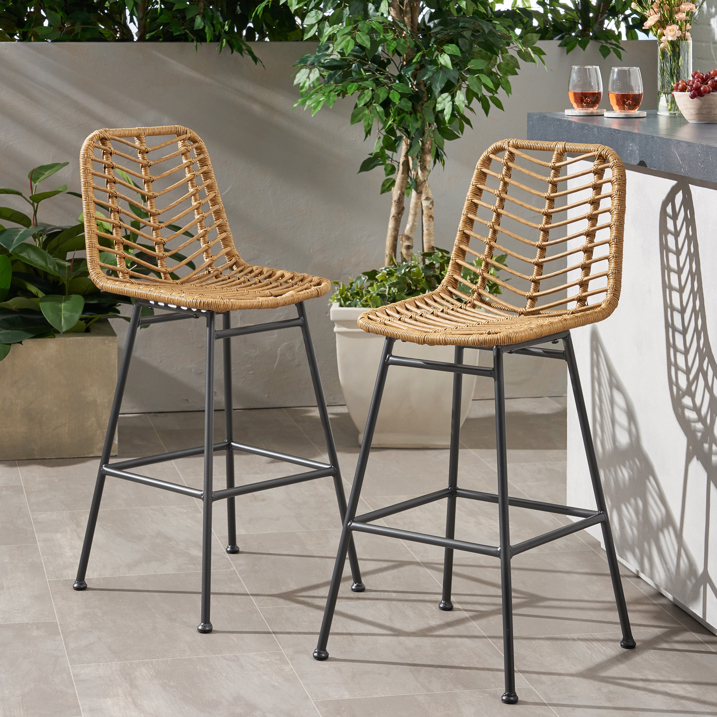 Sawtelle Wicker Bar Stools (Set of 2)
