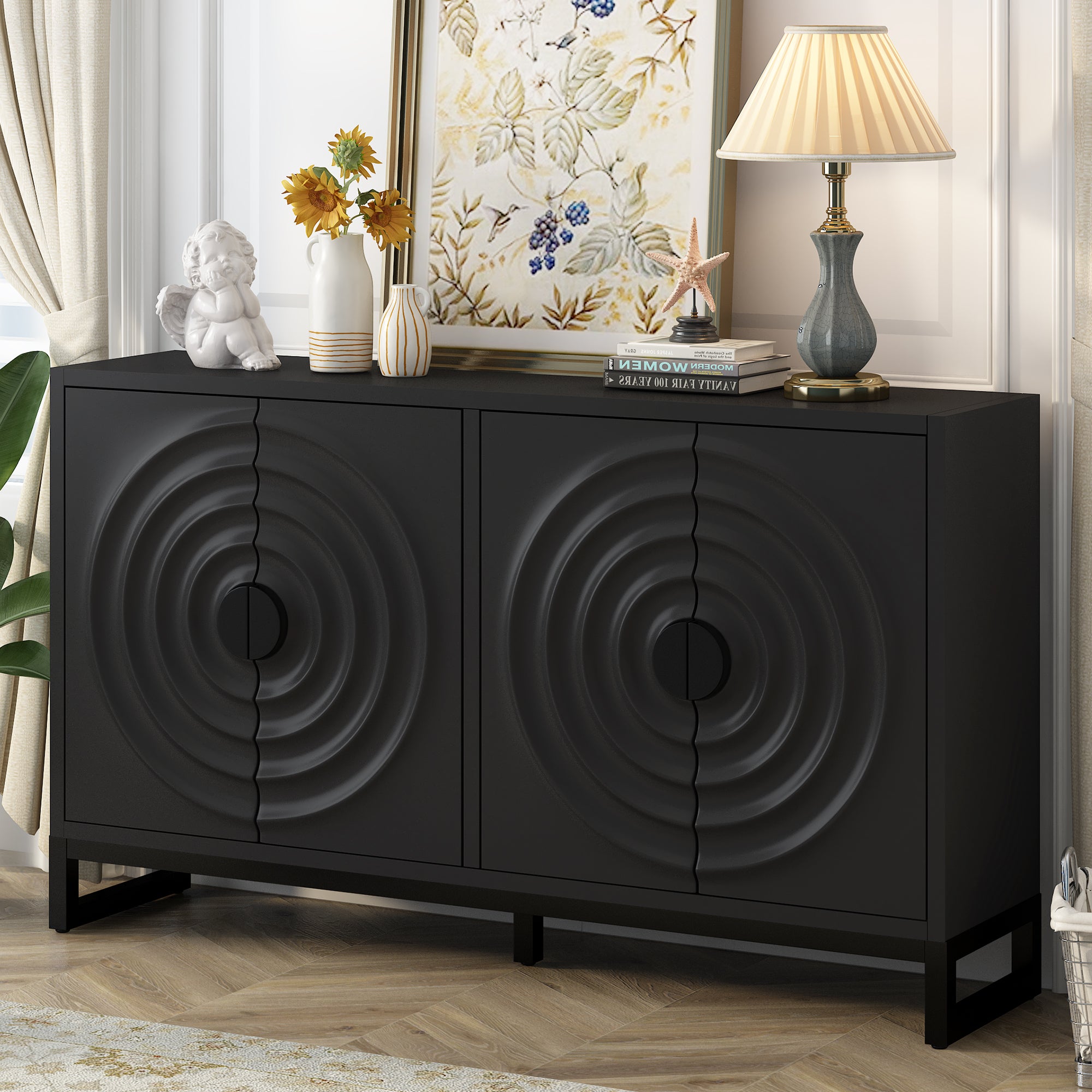 Wooden Storage Cabinet | Water Wave Door Design