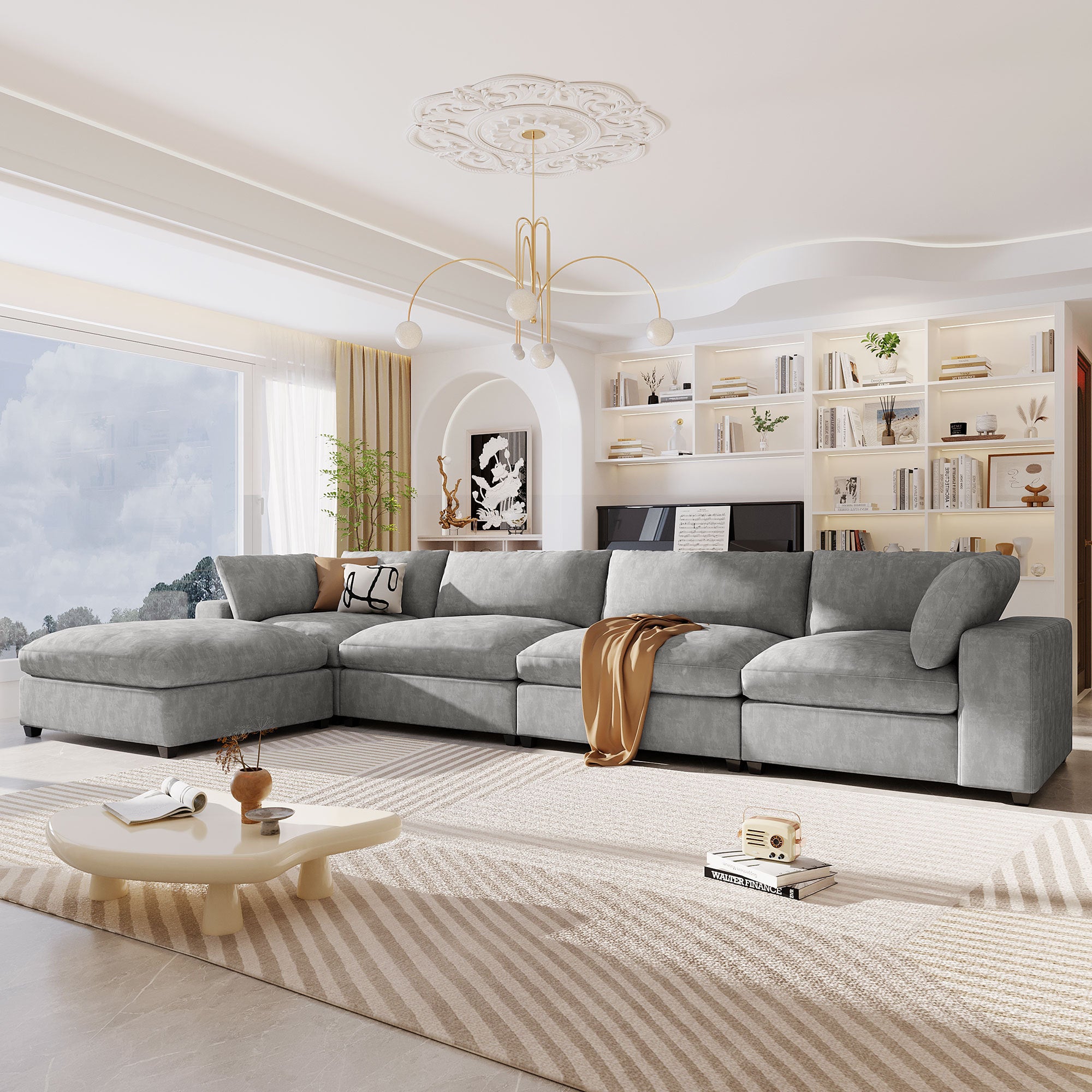 U-Style Modular Sofa w/ Ottoman (5-Seater)