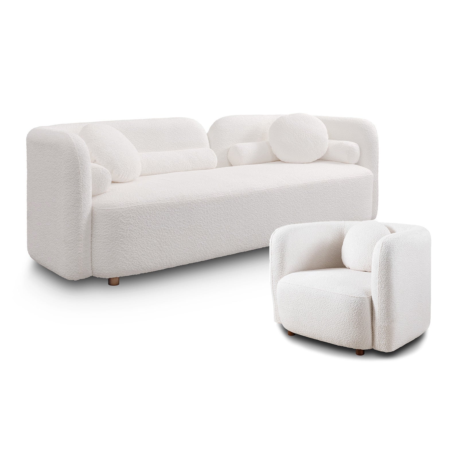 Luxury White Boucle Sofa Set: 3+1 Seater