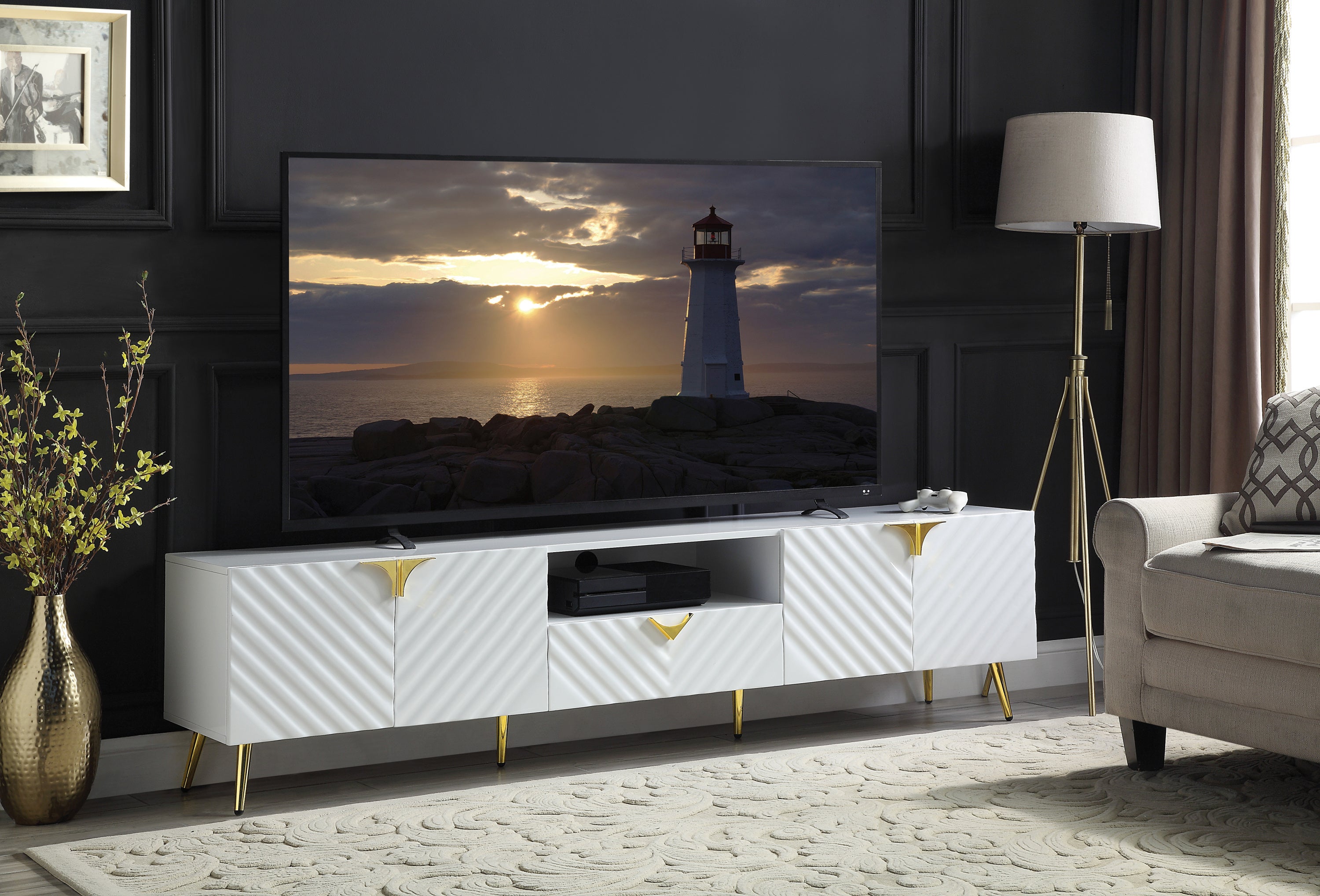 Gaines White High Gloss TV Stand | Modern Entertainment Center