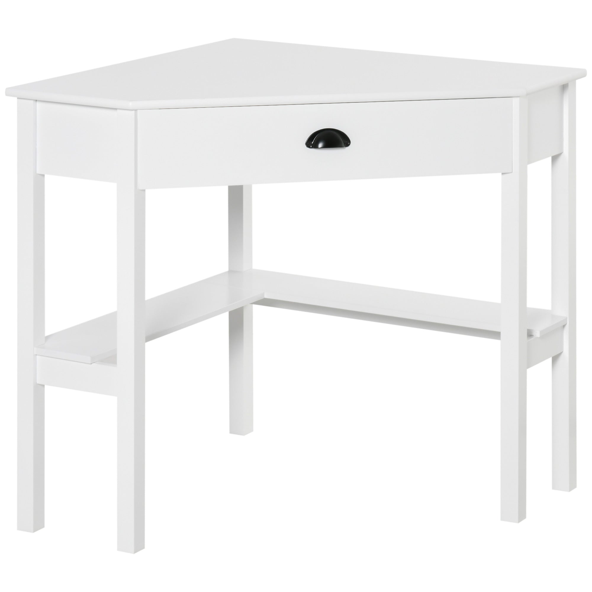 Corner Desk, Triangle Computer Desk with Drawer & Shelves, White