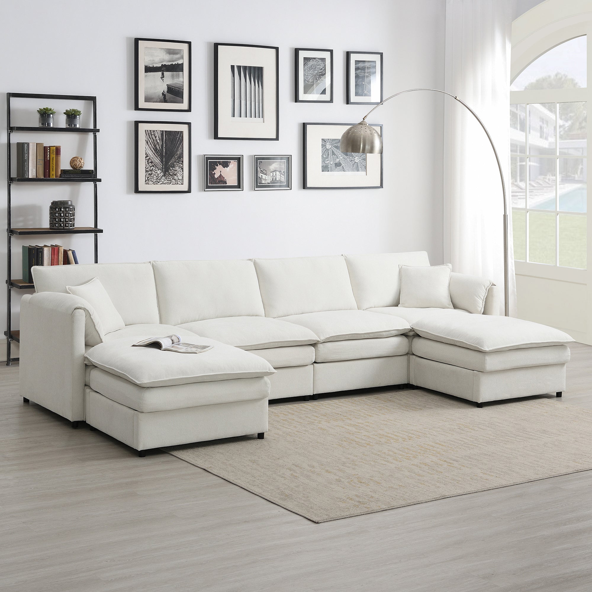 Chenille Modular Sectional Sofa, U-Shape Cloud Couch w/ Ottoman, 6-Seat Sleeper