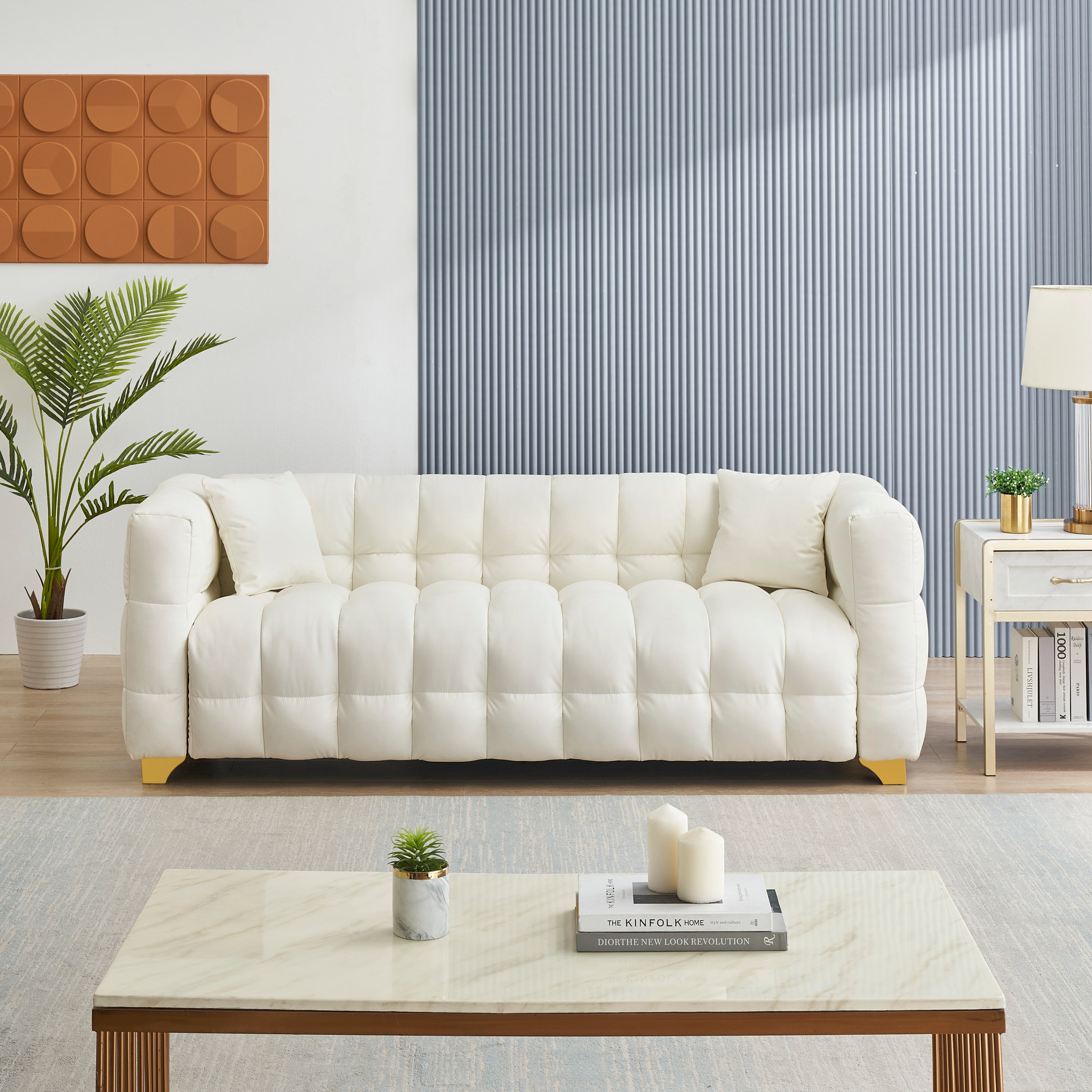Waterproof Beige Sofa: 80x21.7" 3-Seater