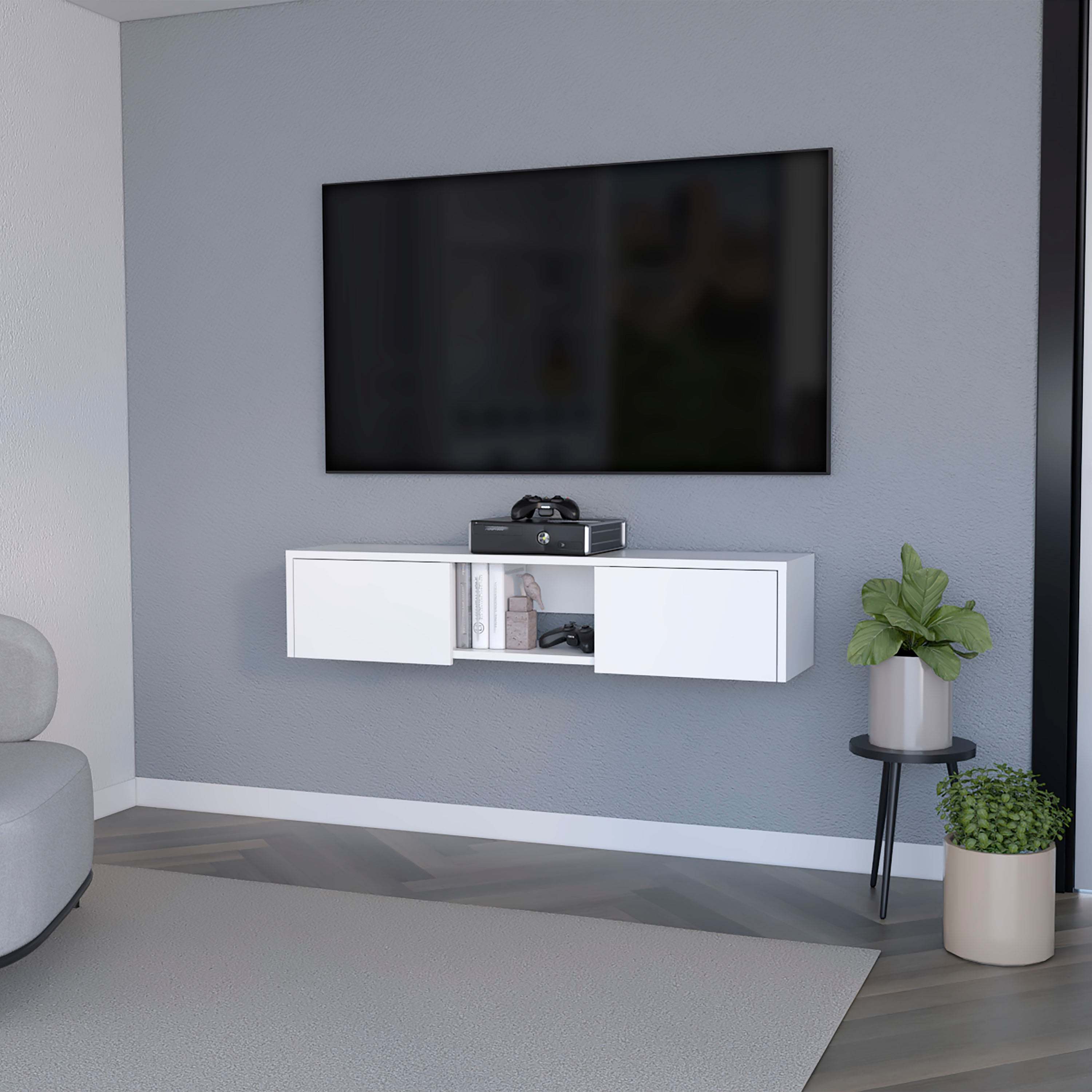 White 2-Door Floating TV Stand | Modern Entertainment Center