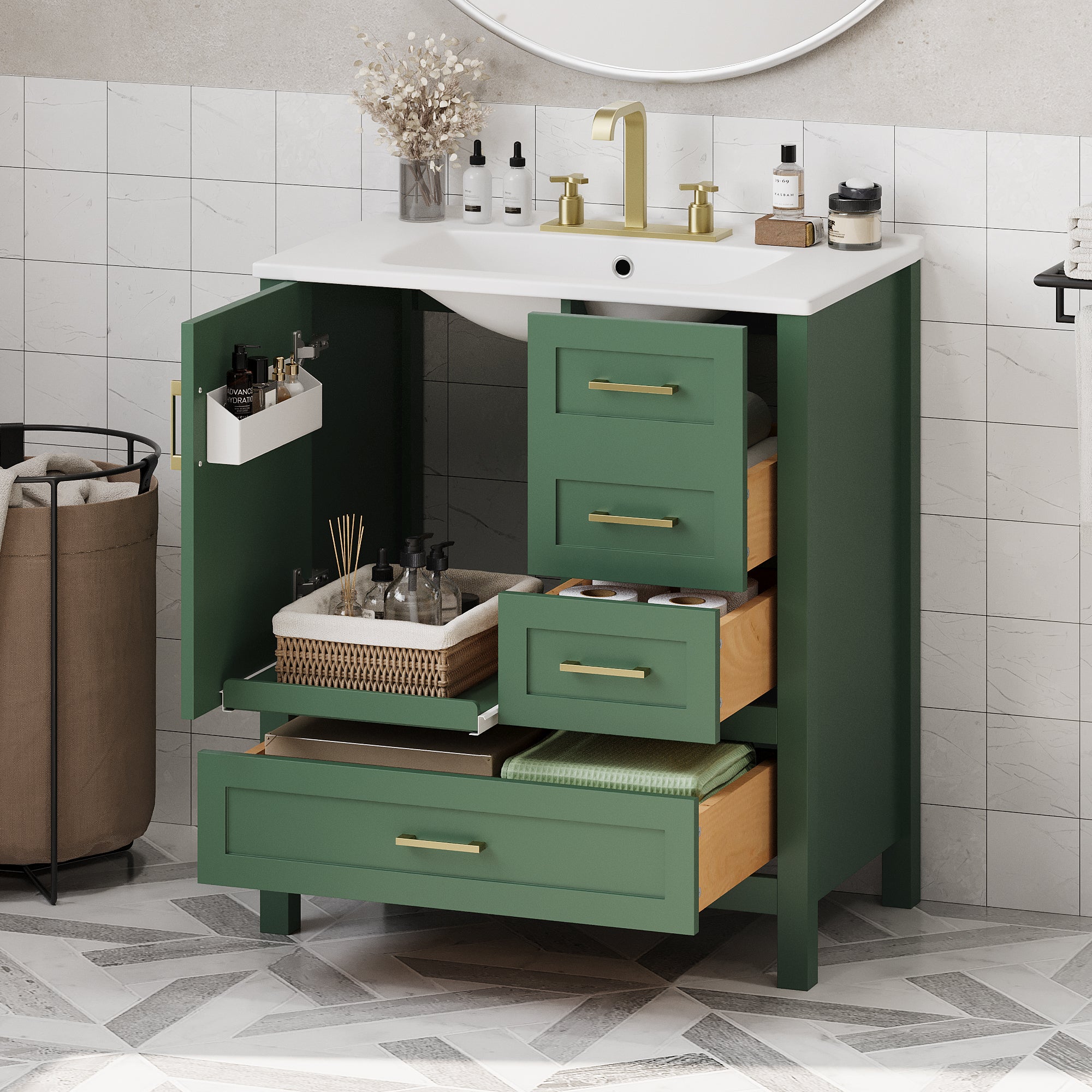 30" Green Bathroom Vanity Set w/ Sink