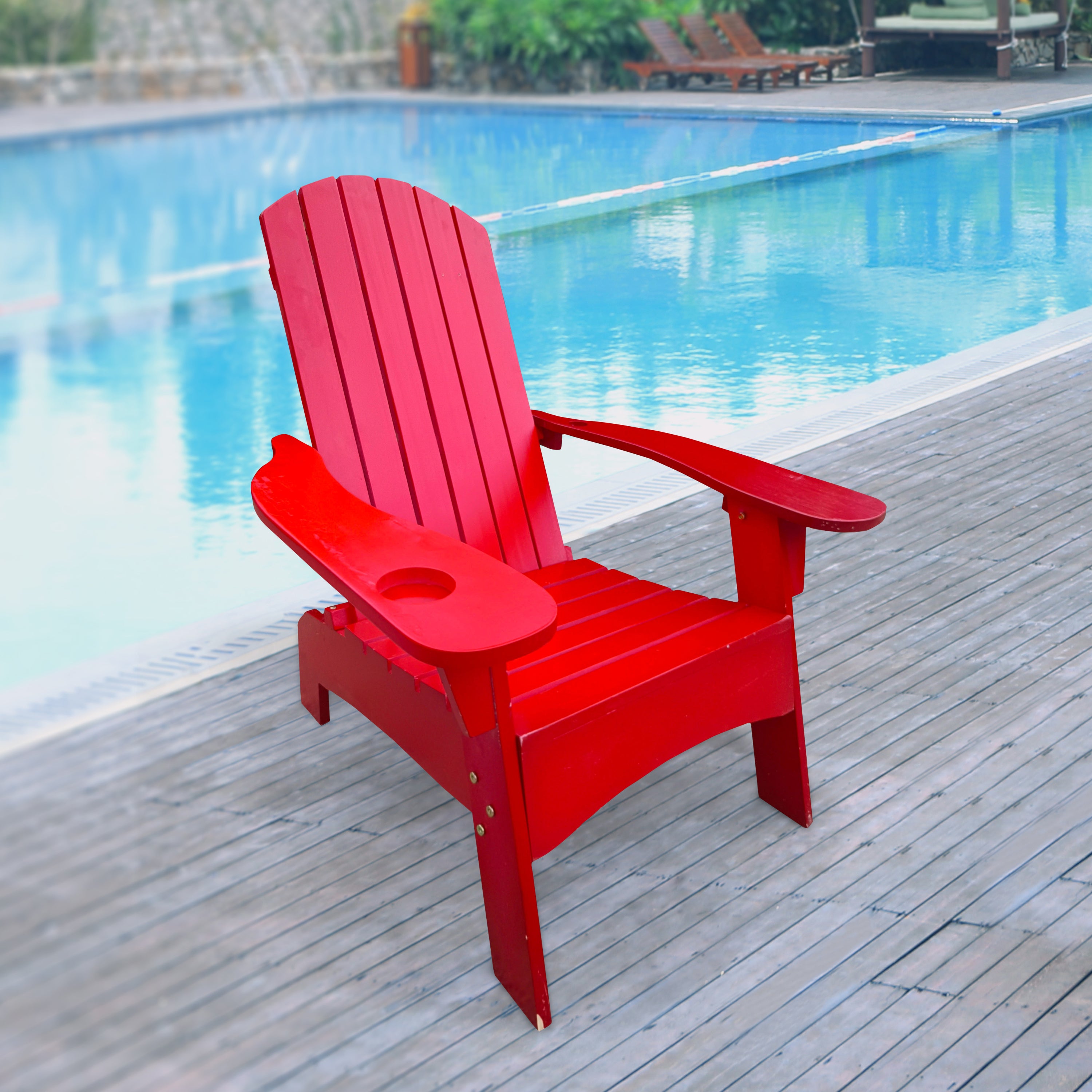 Red Adirondack Chair: Indoor/Outdoor w/ Umbrella Hole