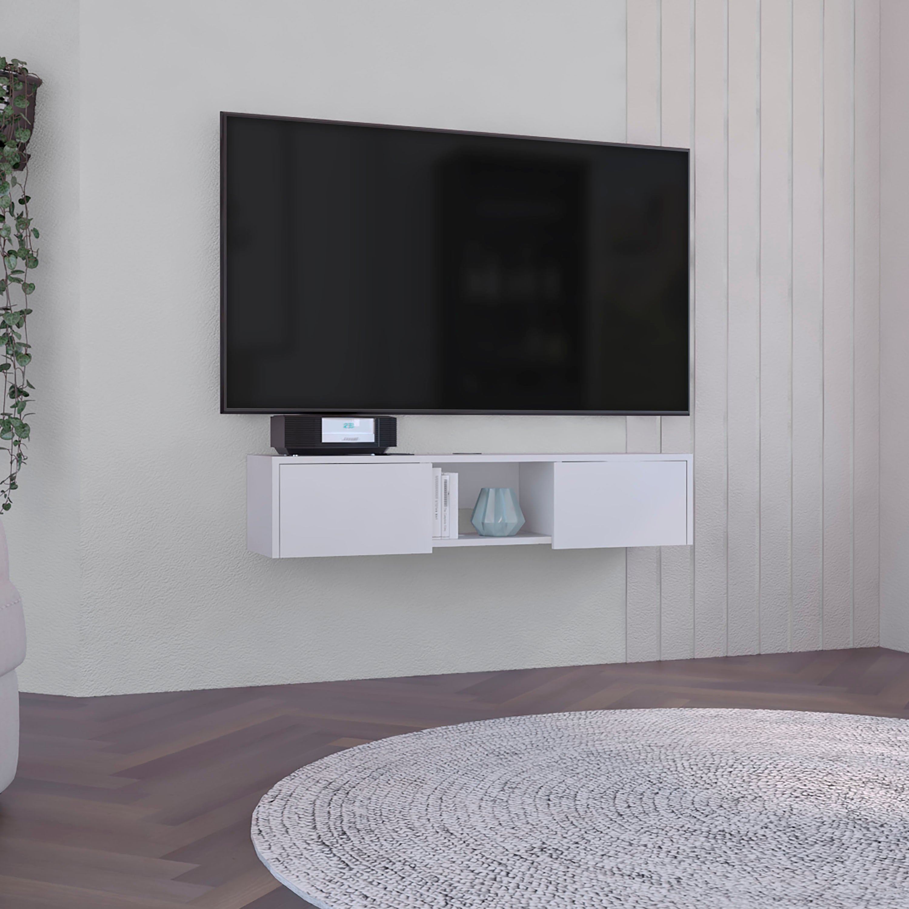 Glen Floating TV Stand: Media Shelf & Side Doors