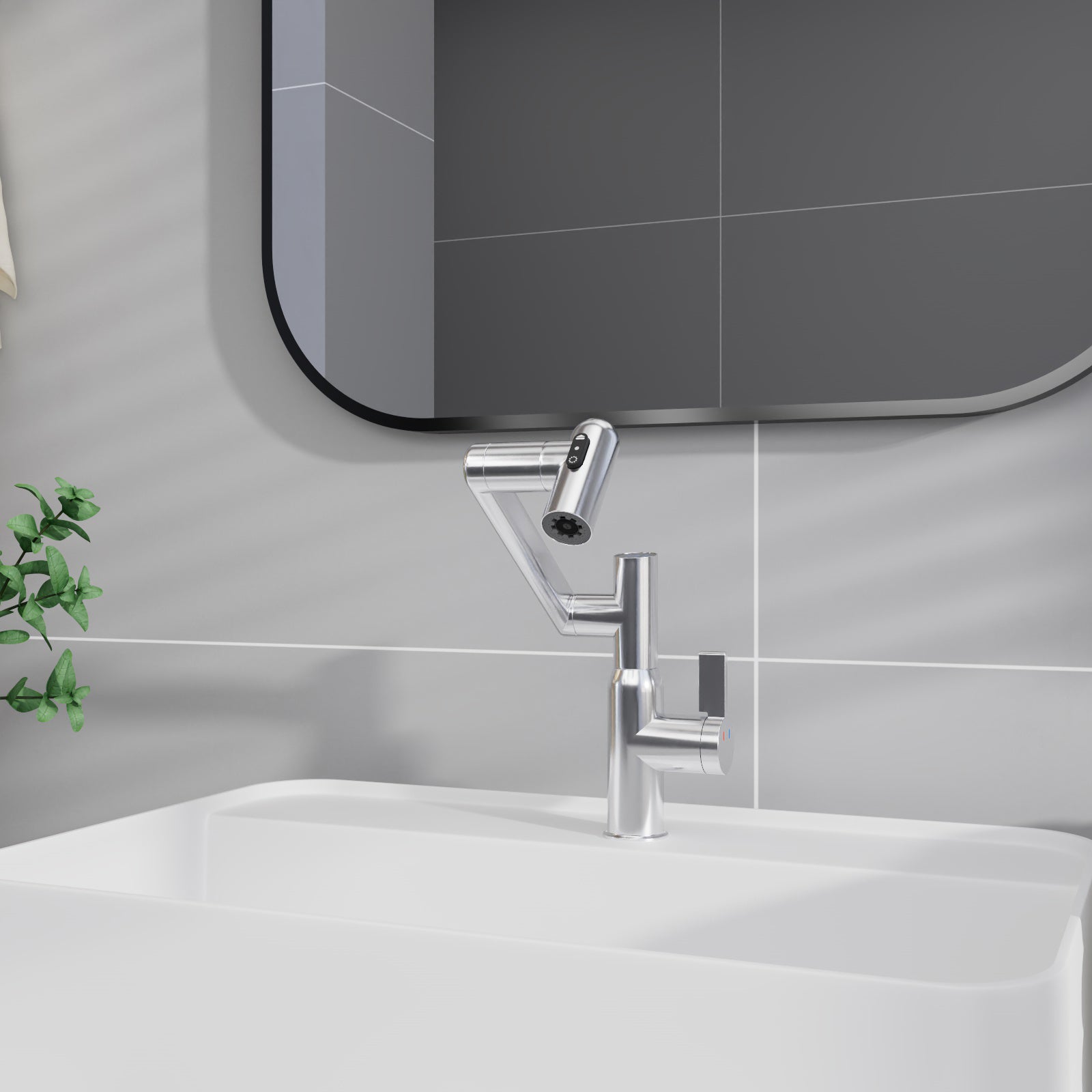 Chrome Spray Faucet: Temp Display & 360° Rotation