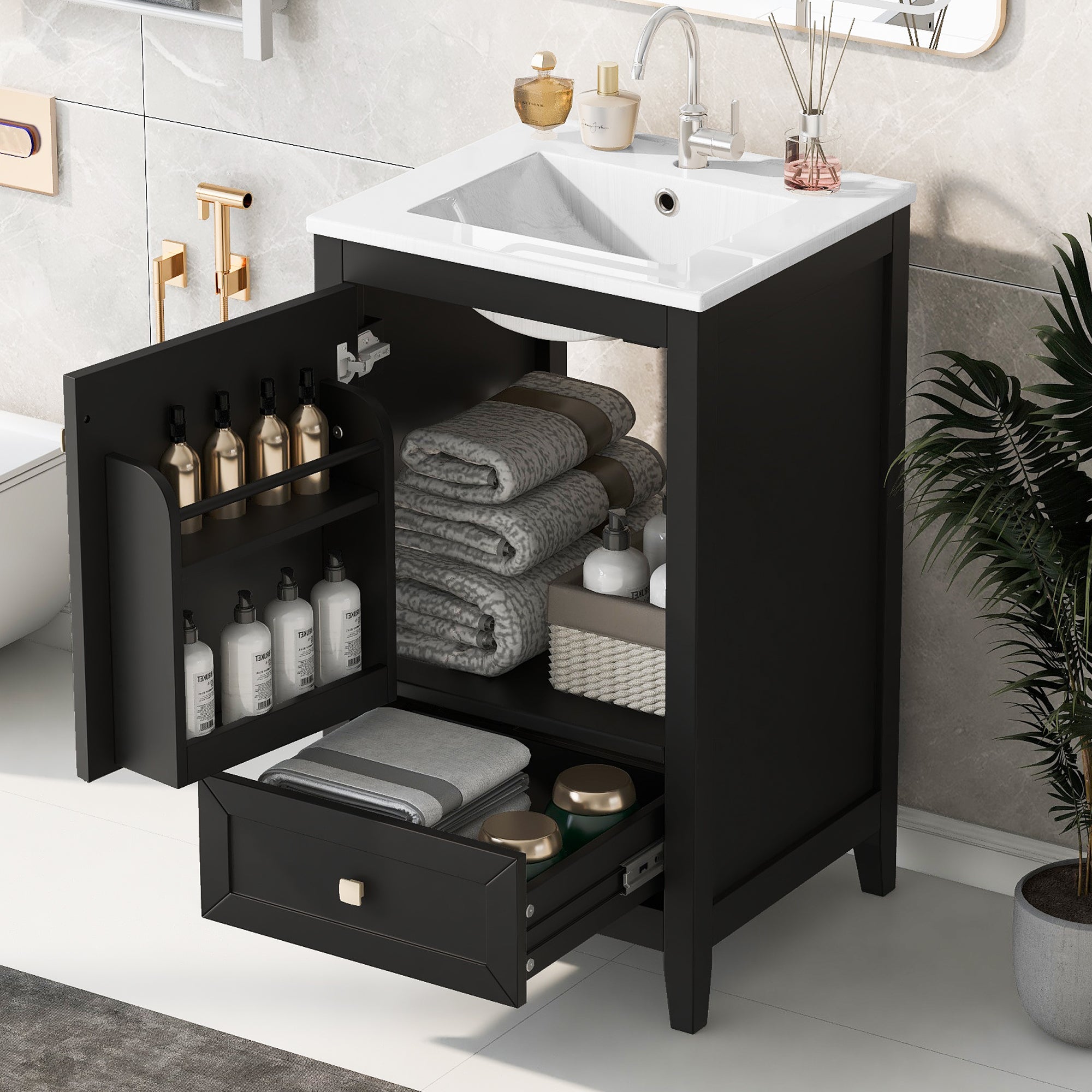 20" Black Bathroom Vanity w/Sink & Soft Close