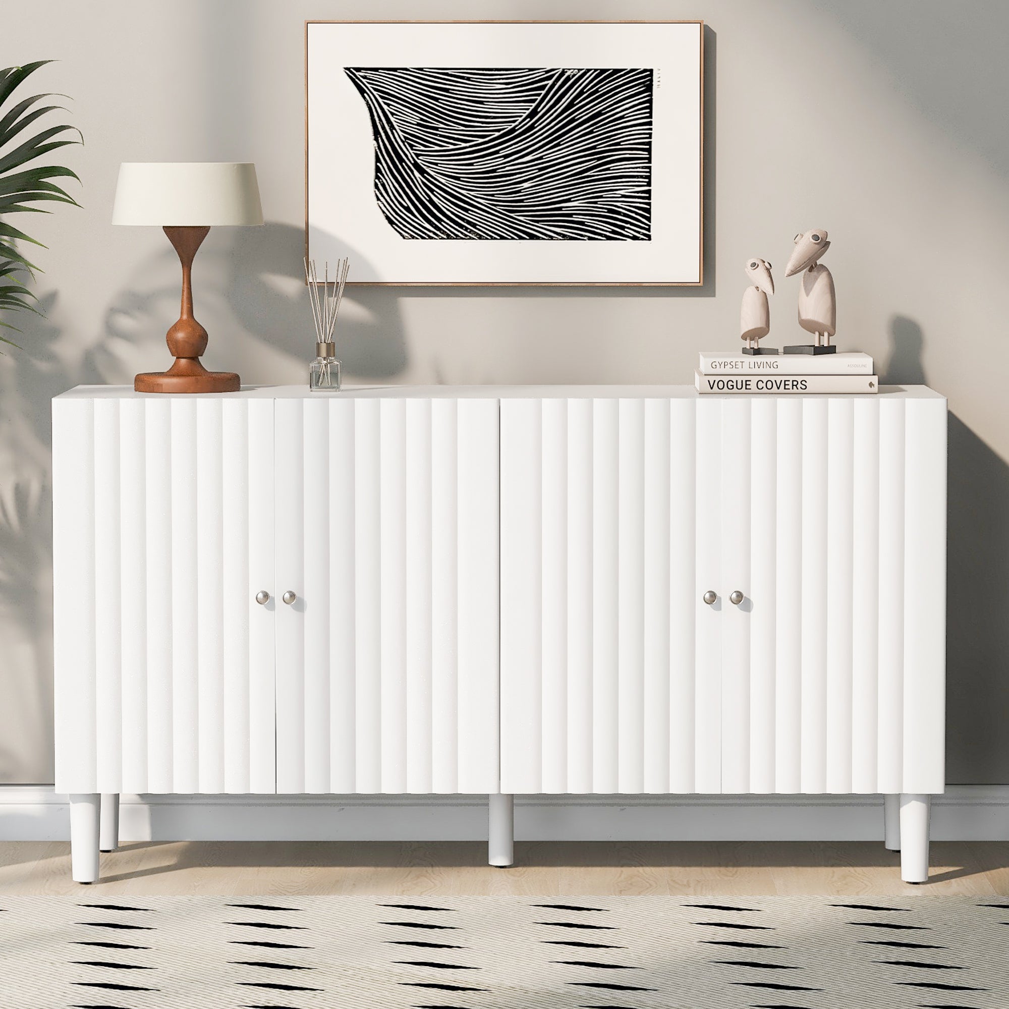 Elegant Sideboard: Wavy Doors & Metal Handles