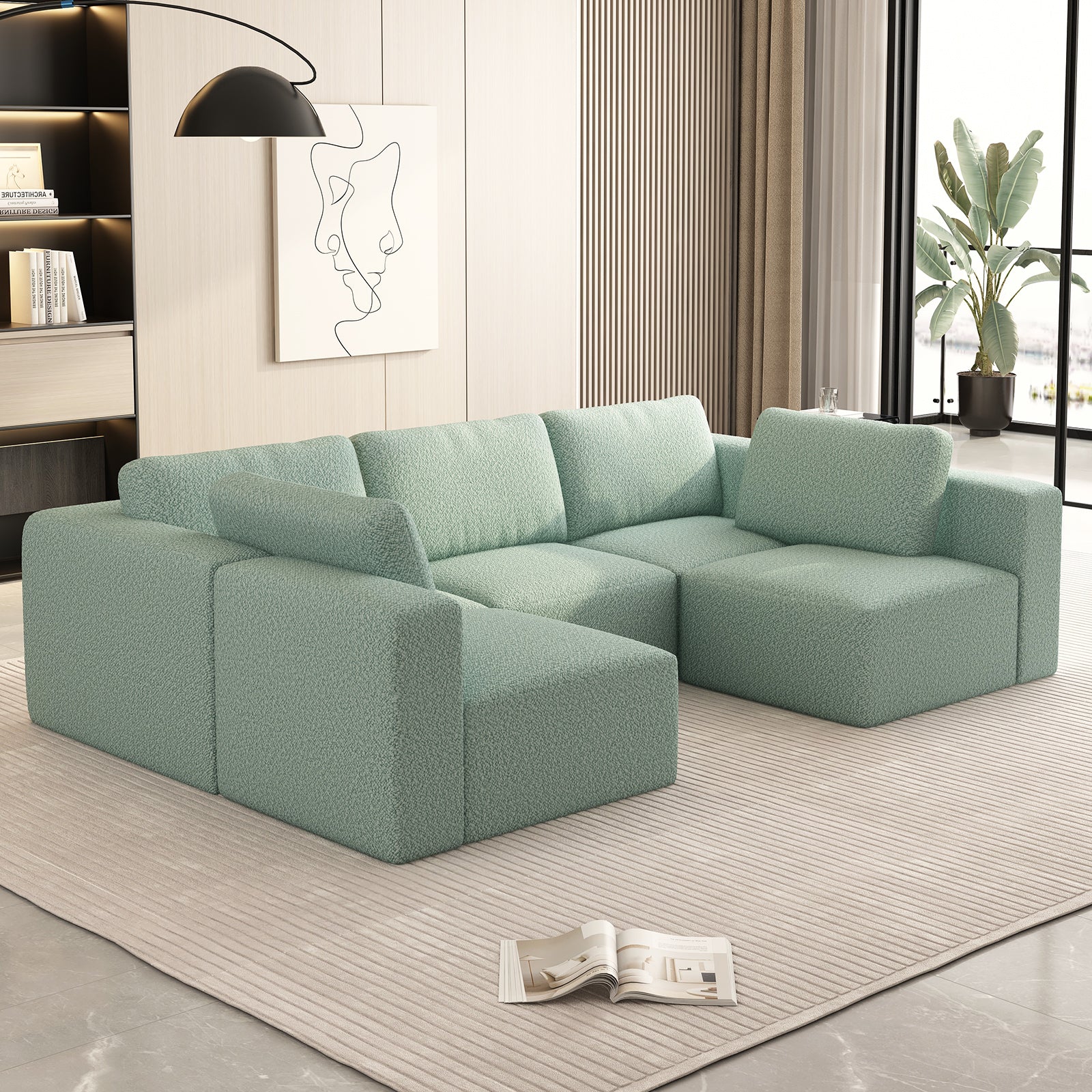 Modular Sectional Sofa Sleeper Couch, Light Green