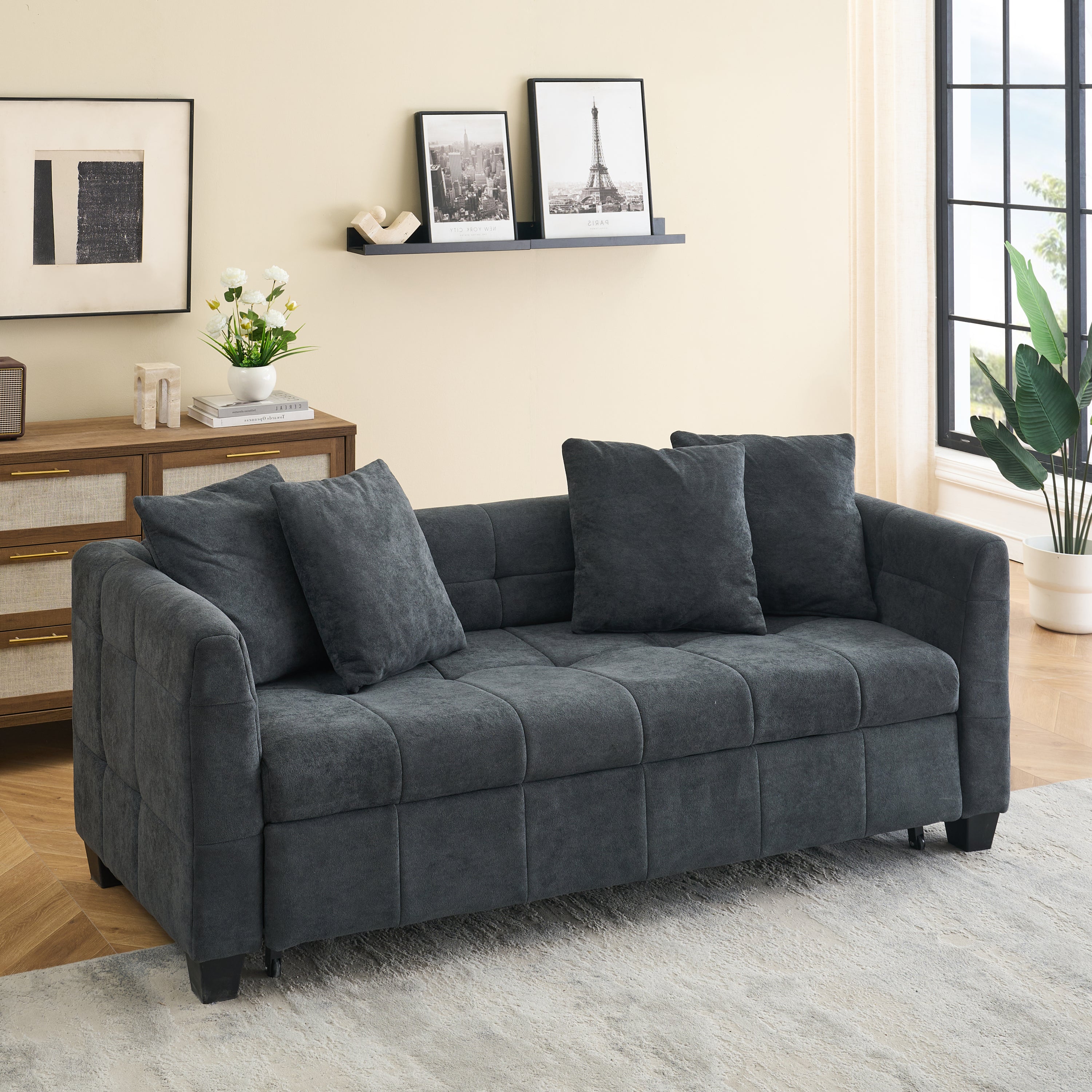77.9" Folding Sofa Bed: Grey Flannel 3-Seater