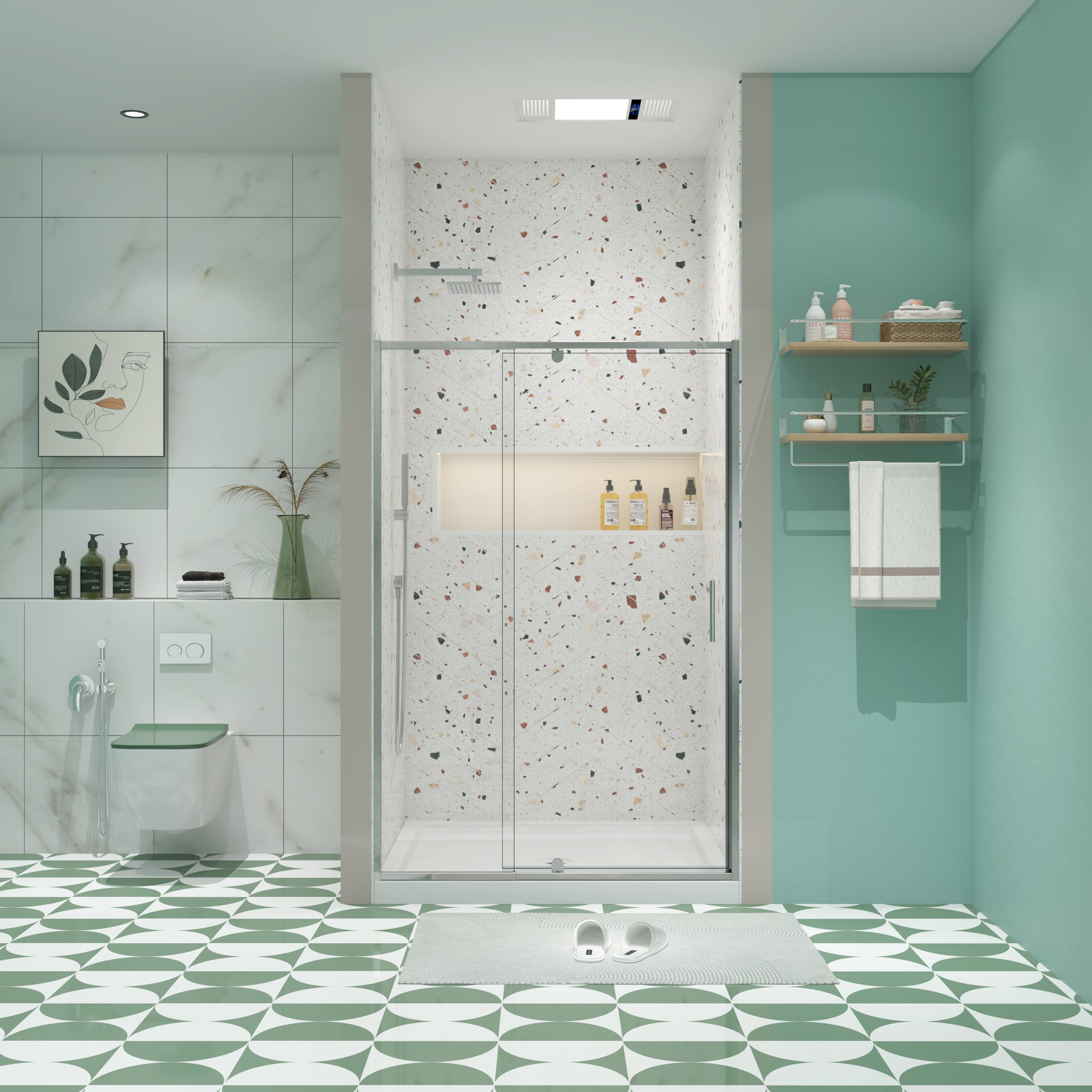 71"H x 50-54"W Pivot/Sliding Glass Shower Door