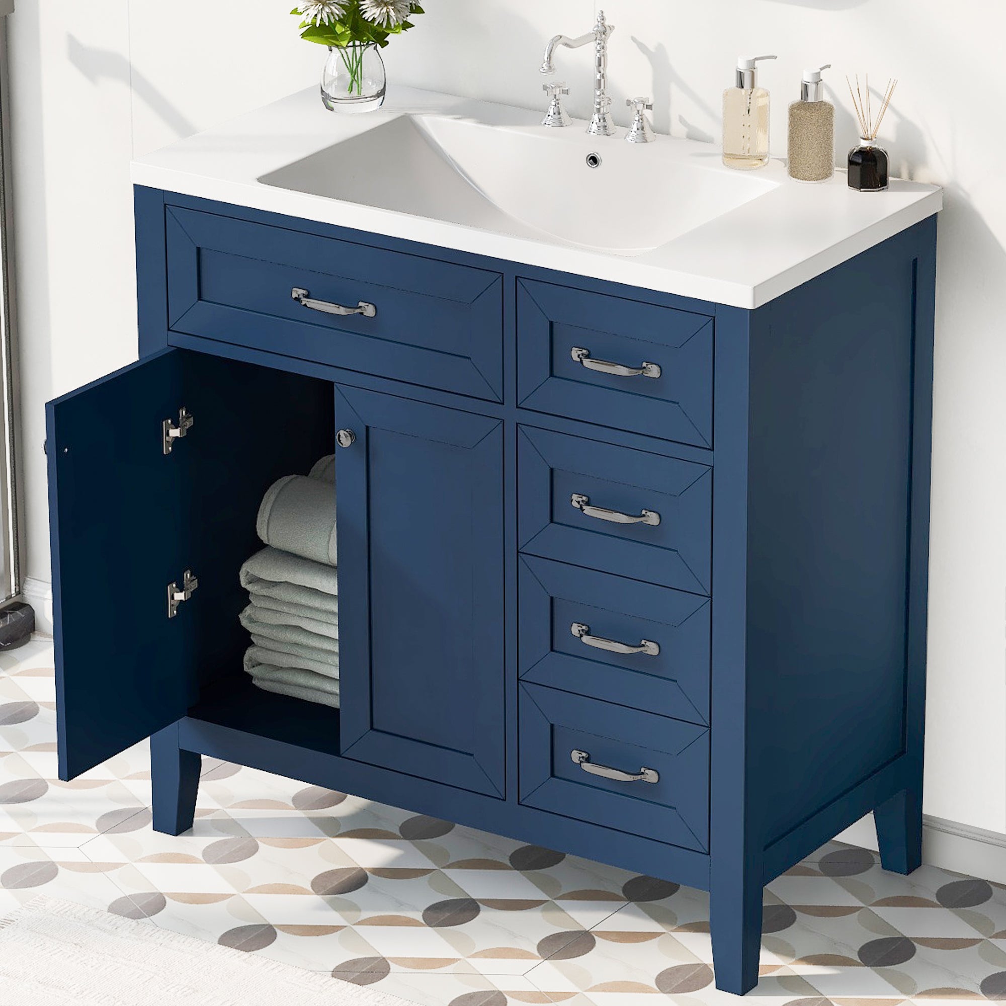 Blue 36" Bathroom Vanity with Sink & Drawers