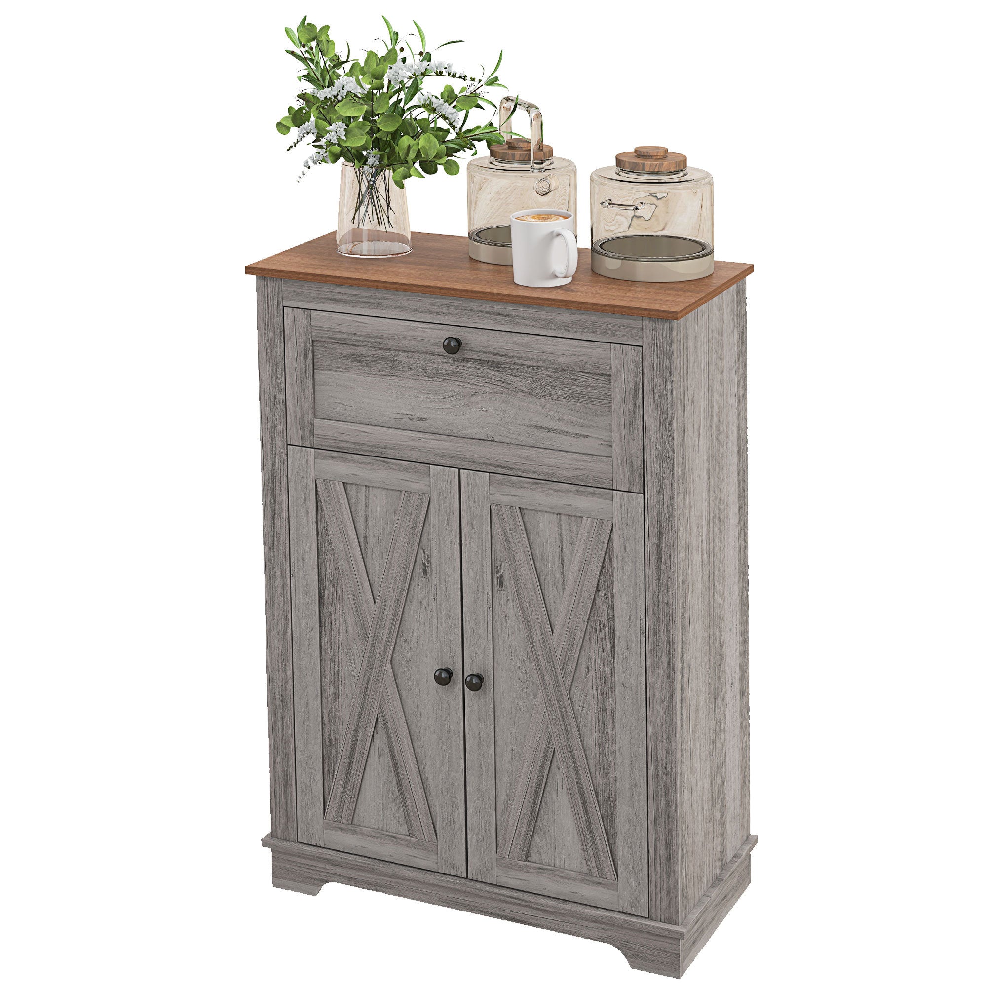 Farmhouse Accent Cabinet w/ Barn Doors, Gray