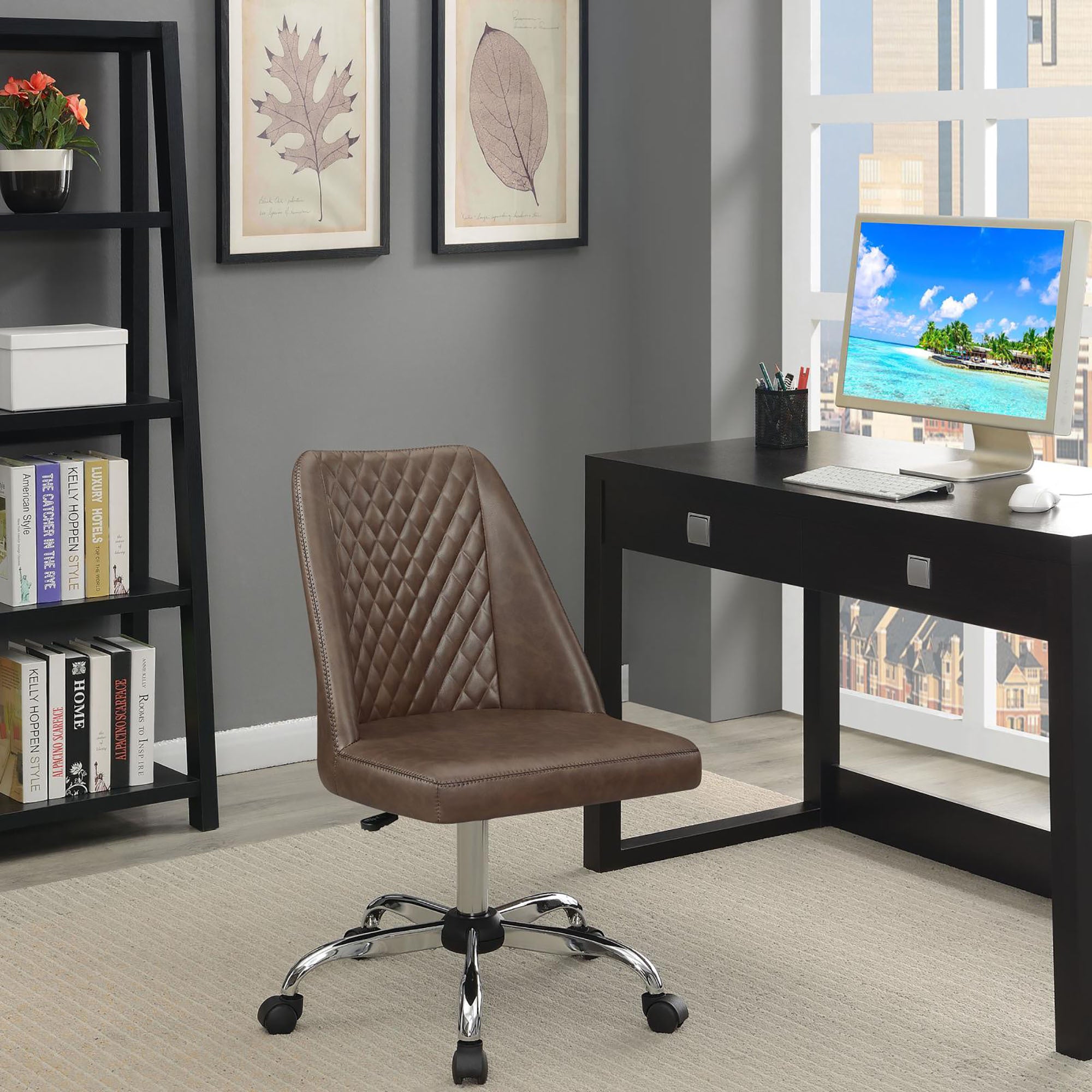 Brown & Chrome Adjustable Desk Chair