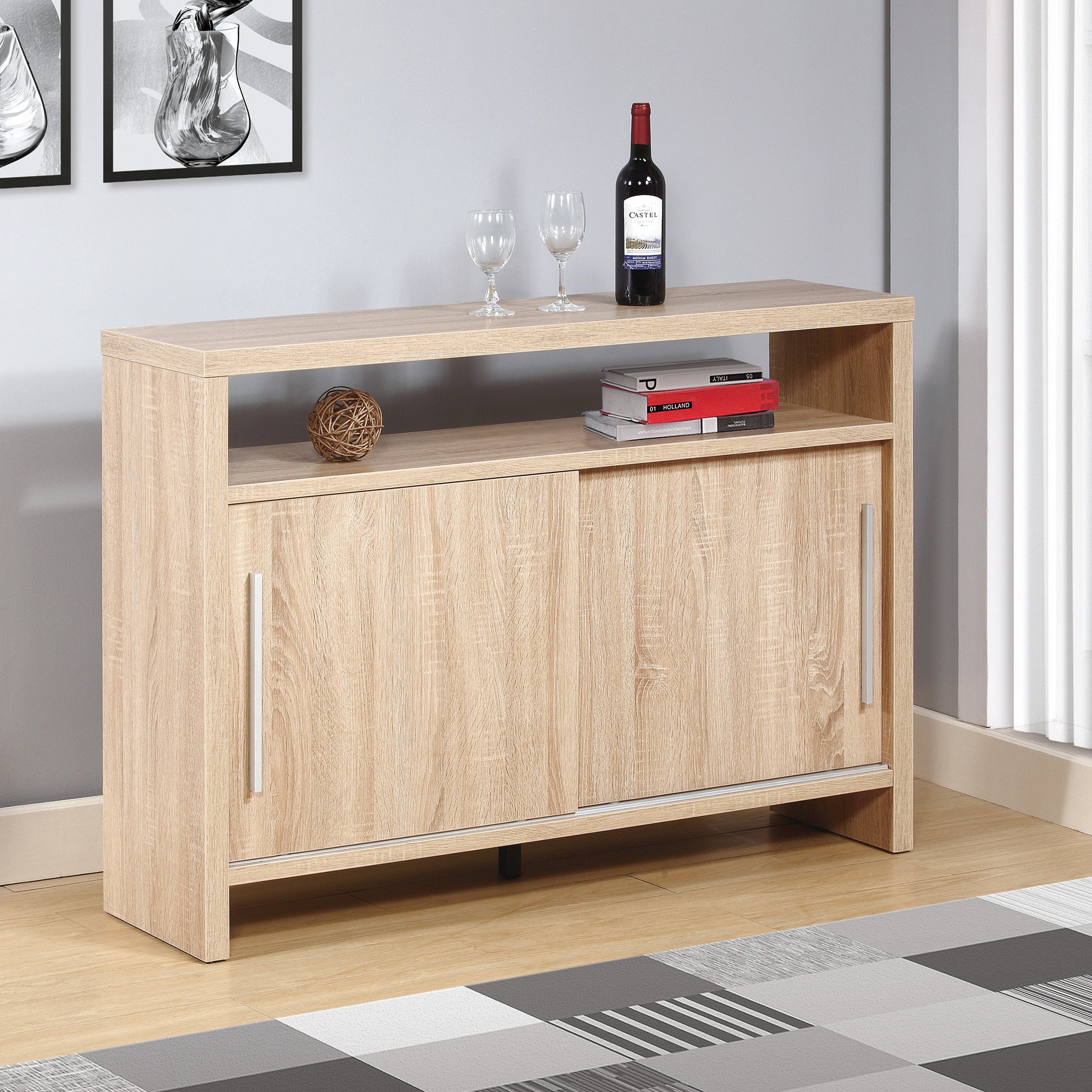 White Sideboard Buffet Cabinet | Sliding Doors & Shelves