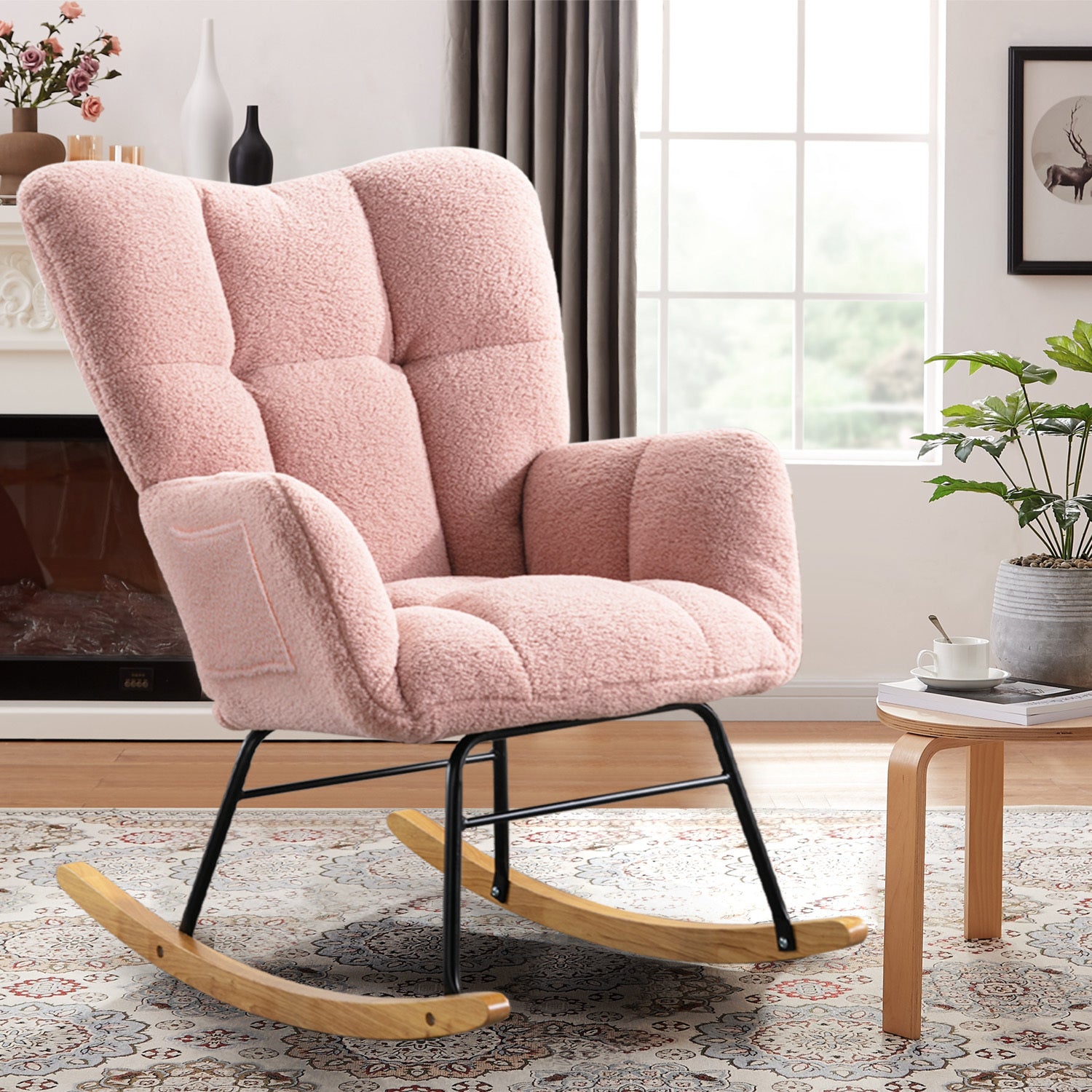 Teddy Fabric Rocking Chair | Modern Accent Chair | Pink