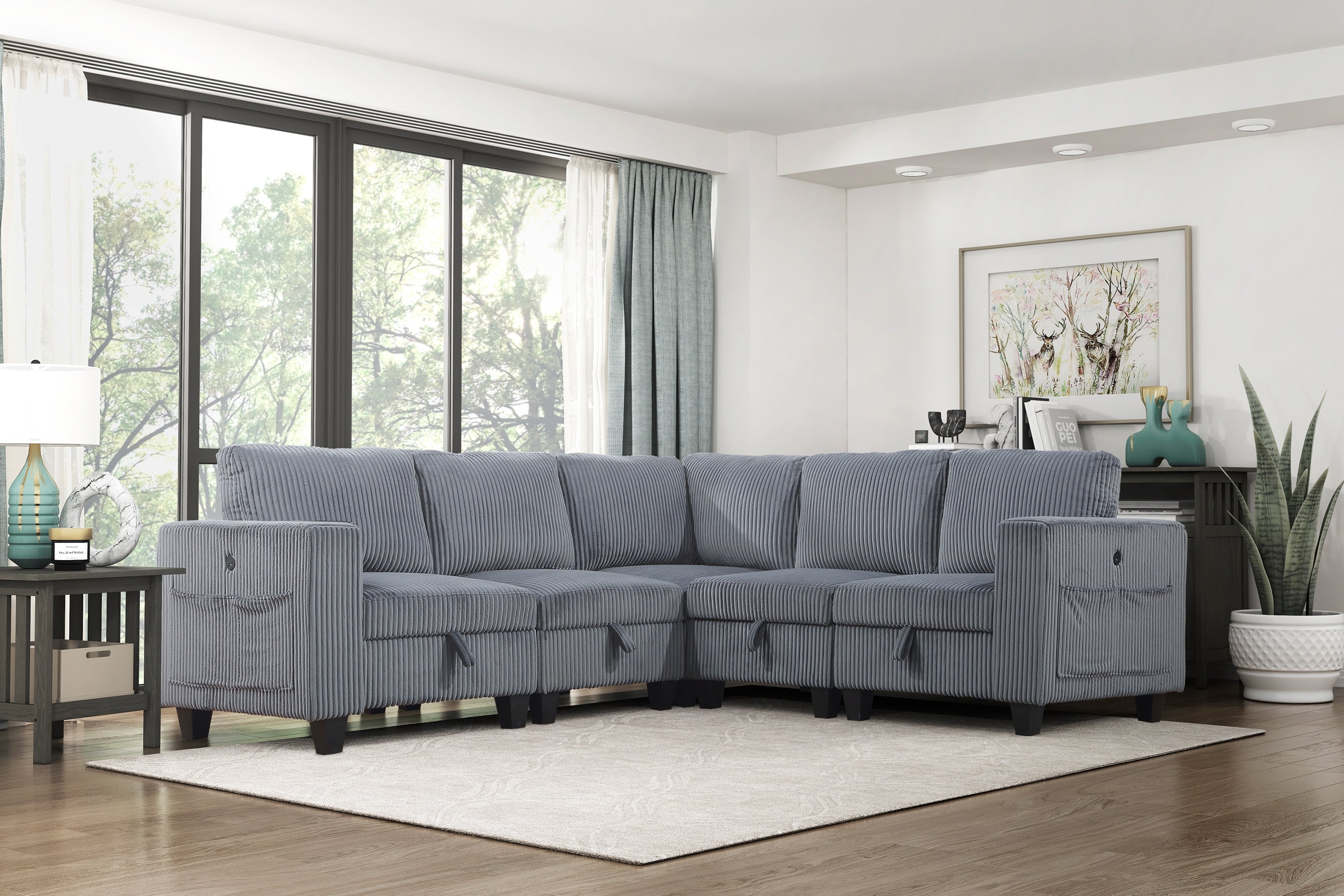 Modern Sectional Couch w/ Storage & USB