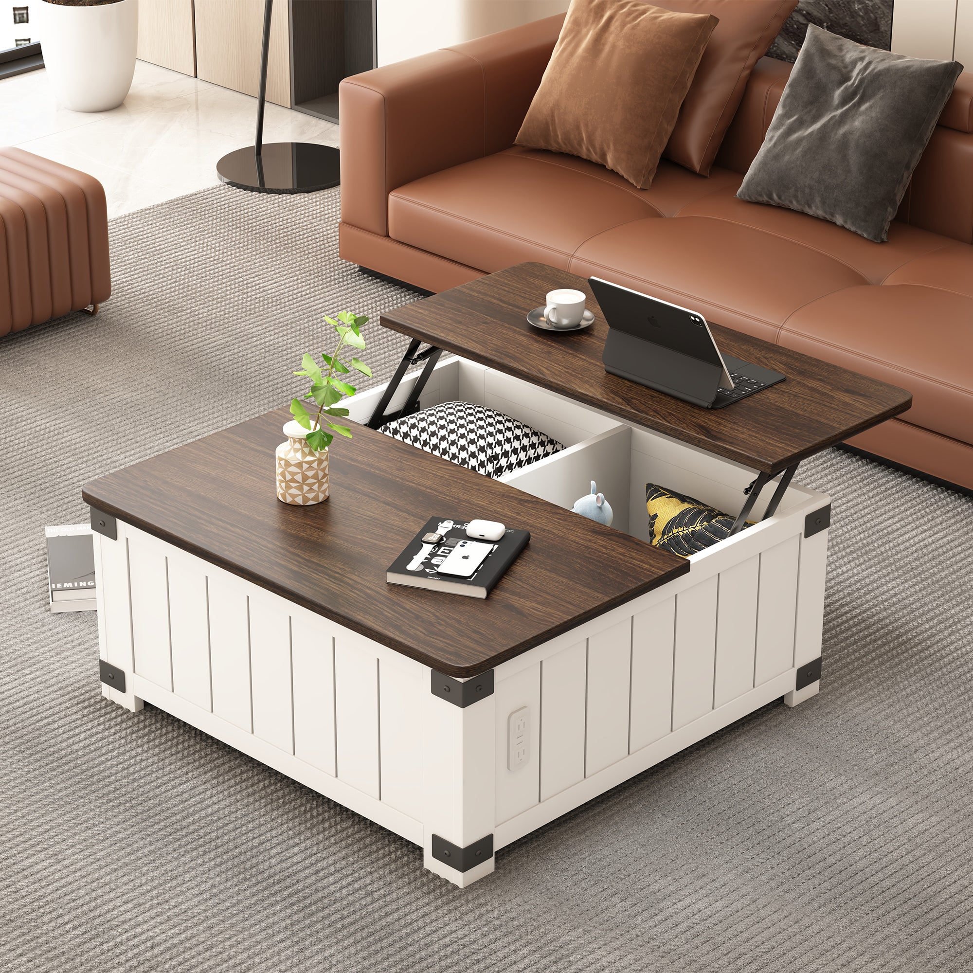 Farmhouse Lift-Top Coffee Table with Storage & USB