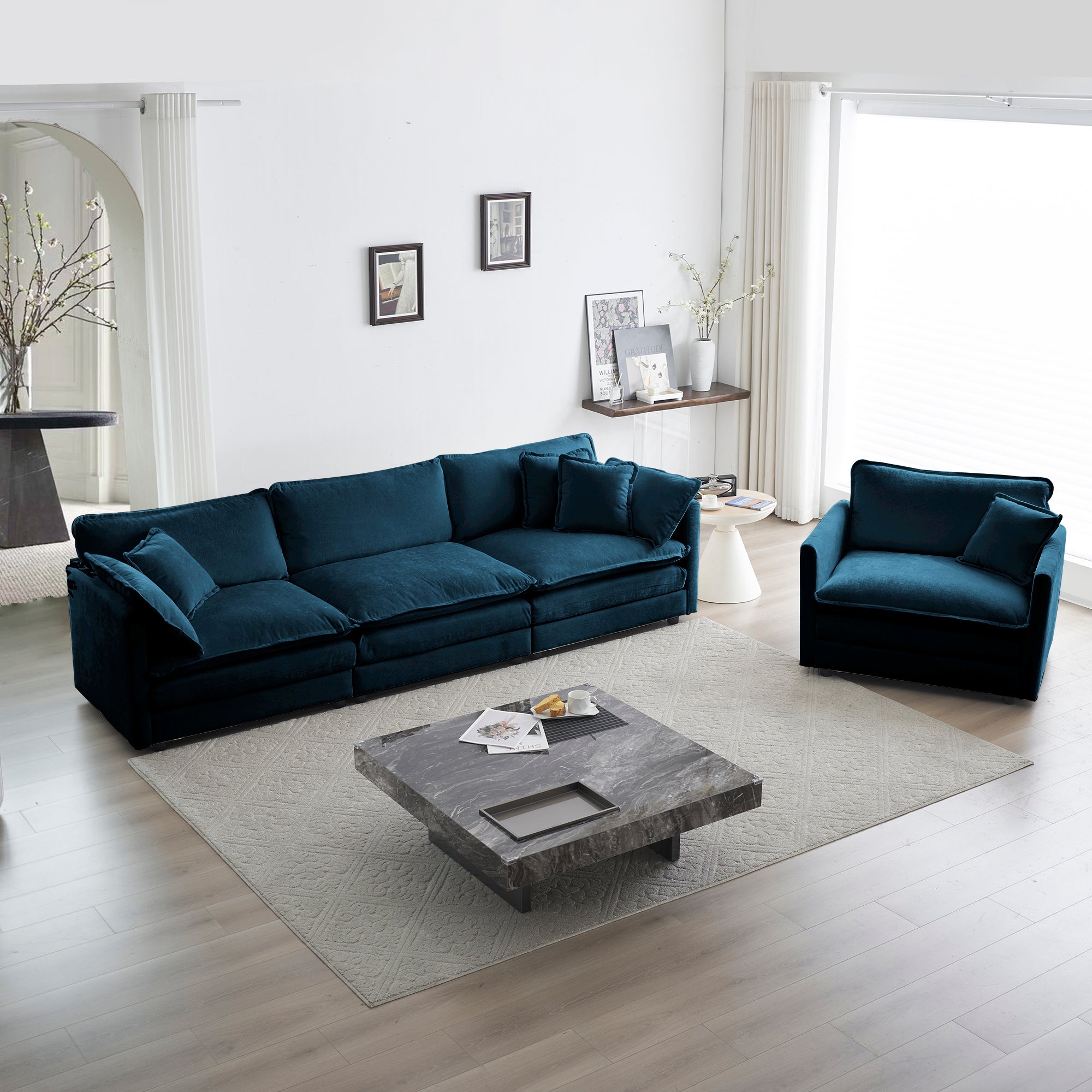 Blue Sectional Sofa: 1+3 Seat Deep Seating Set